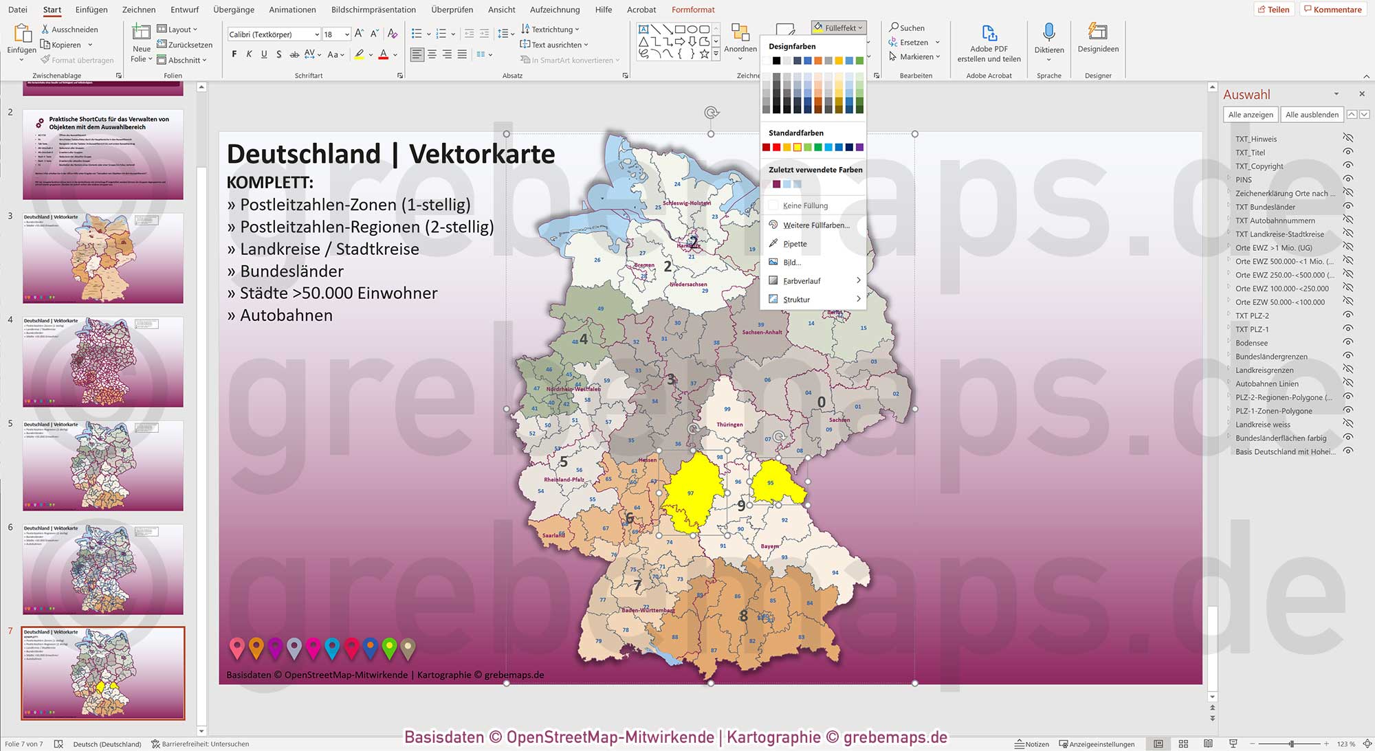 PowerPoint-Karte Deutschland Postleitzahlen PLZ-2 Bundesländer Landkreise Autobahnen Städte>50K Vektorkarte [Digital] – Bild 10