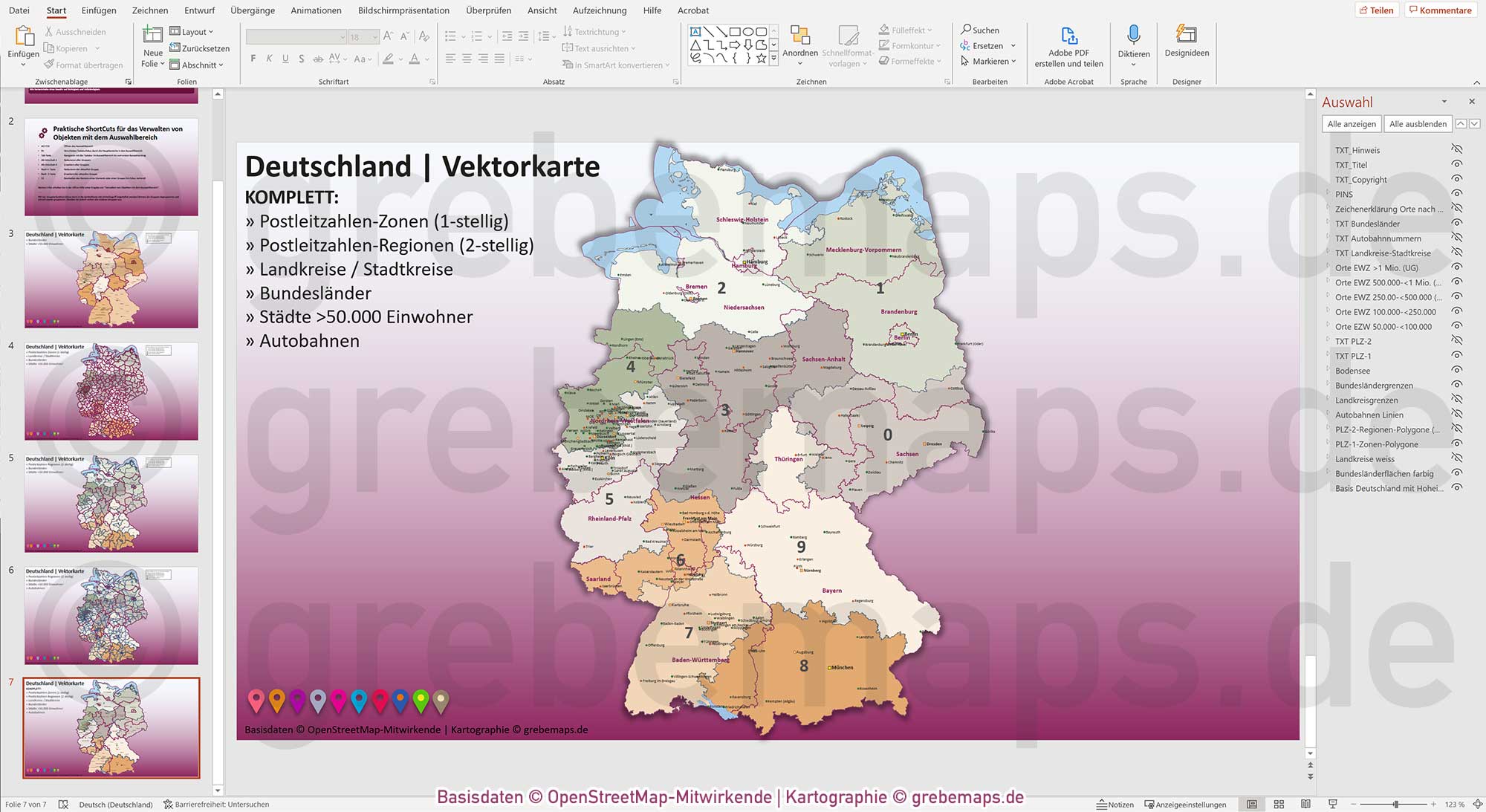 PowerPoint-Karte Deutschland Postleitzahlen PLZ-2 Bundesländer Landkreise Autobahnen Städte>50K Vektorkarte [Digital] – Bild 12