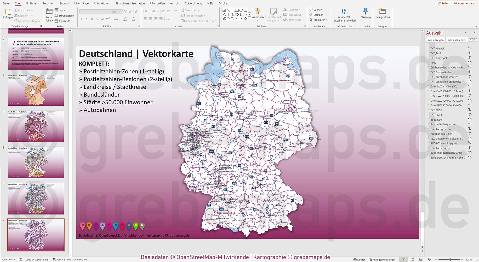 PowerPoint-Karte Deutschland Postleitzahlen PLZ-2 Bundesländer Landkreise Autobahnen Städte>50K Vektorkarte [Digital] – Bild 13