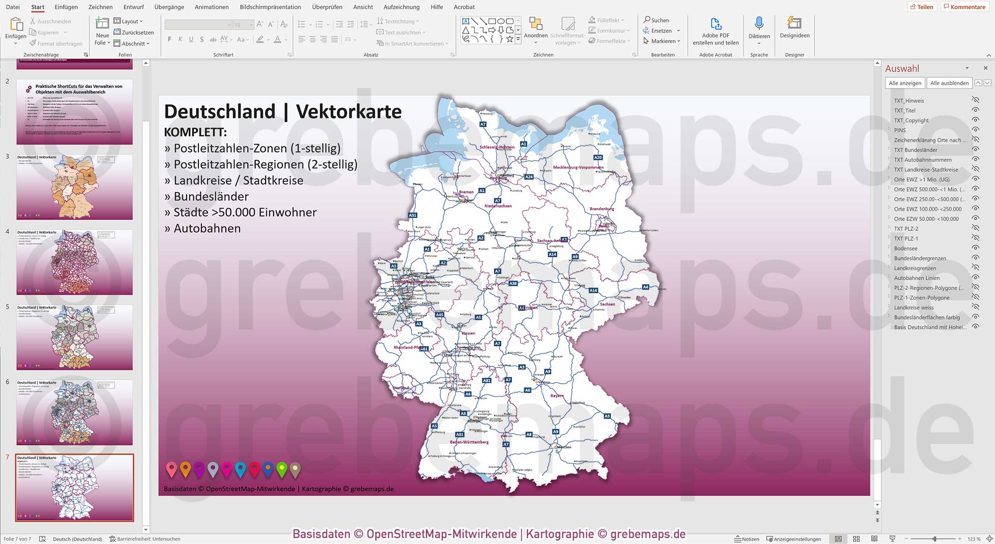 PowerPoint-Karte Deutschland Postleitzahlen PLZ-2 Bundesländer Landkreise Autobahnen Städte>50K Vektorkarte [Digital] – Bild 14