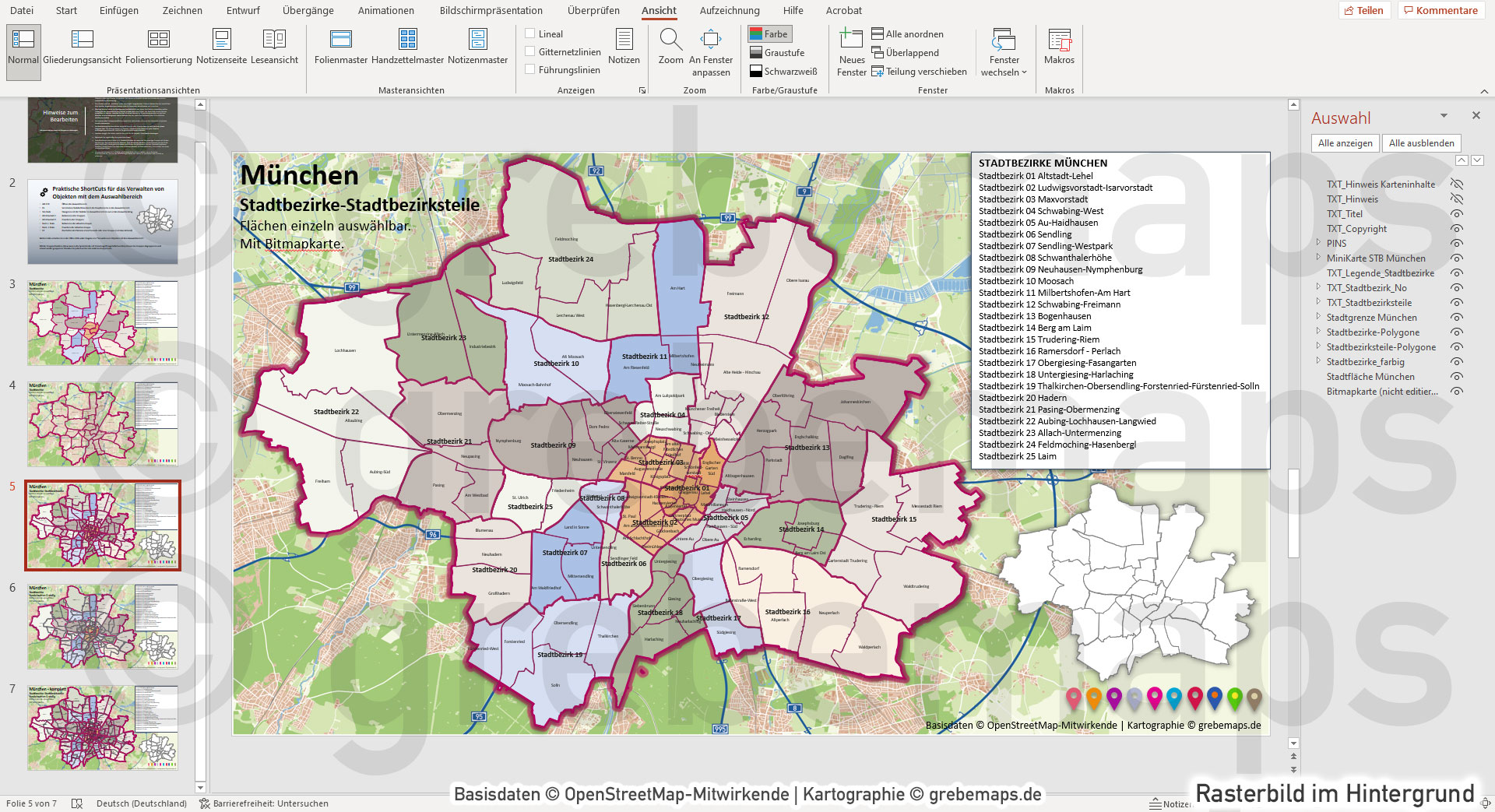 PowerPoint-Karte München mit Stadtbezirken-Stadtteilen-Postleitzahlen PLZ5 (5-stellig) [Digital] – Bild 7