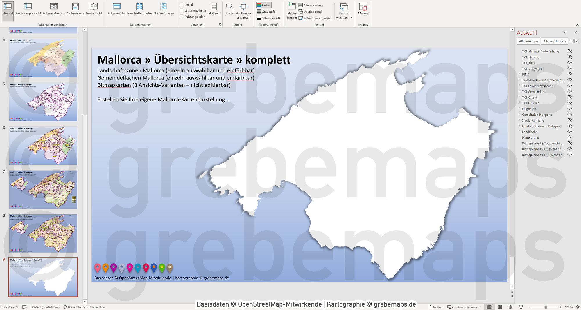 PowerPoint-Karte Mallorca - Insel-Karte mit Gemeinden und Landschaftszonen, Flächen bearbeitbar einfärbbar- mit Rasterkarten [Digital] – Bild 15