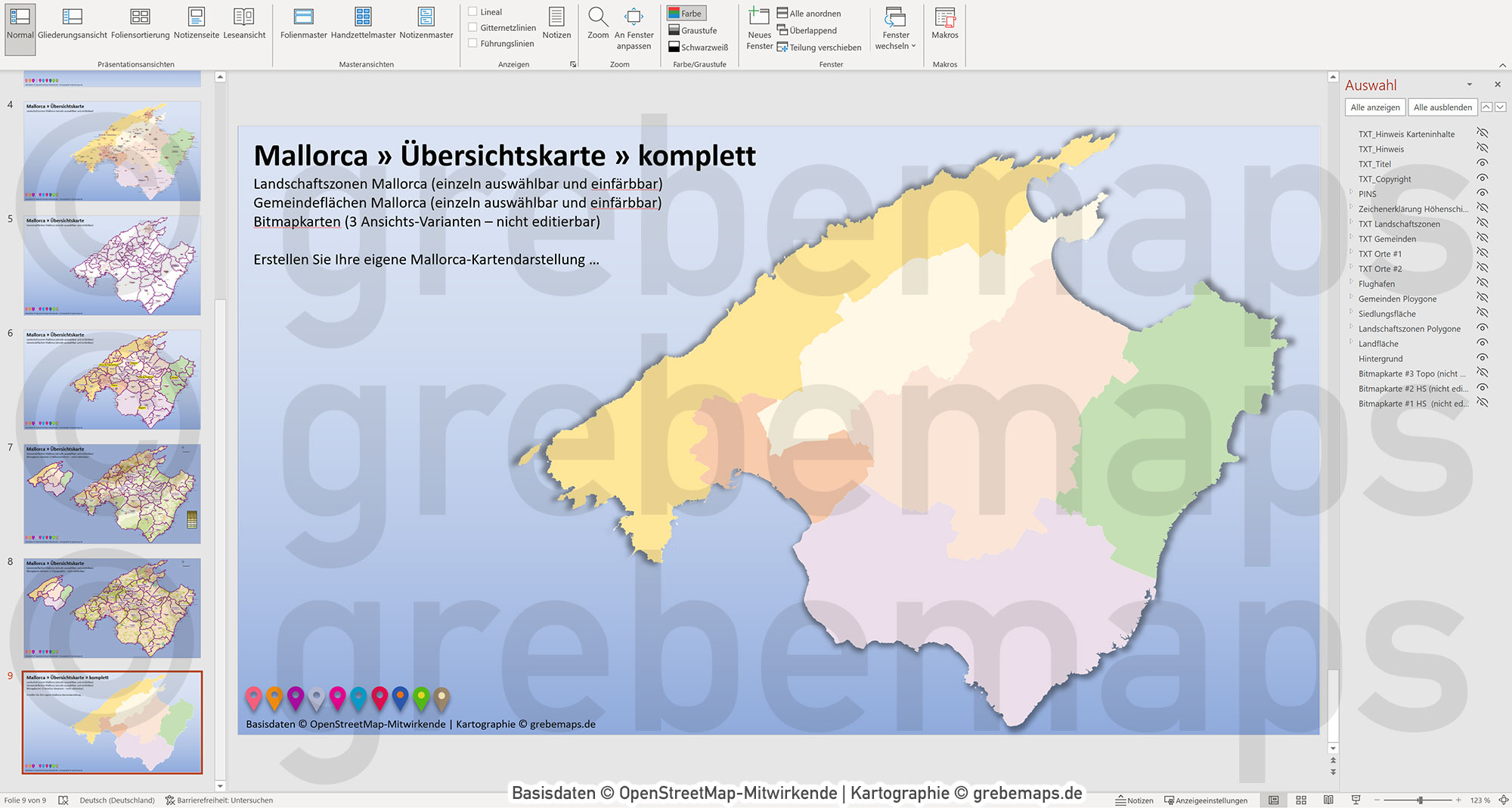 PowerPoint-Karte Mallorca - Insel-Karte mit Gemeinden und Landschaftszonen, Flächen bearbeitbar einfärbbar- mit Rasterkarten [Digital] – Bild 16