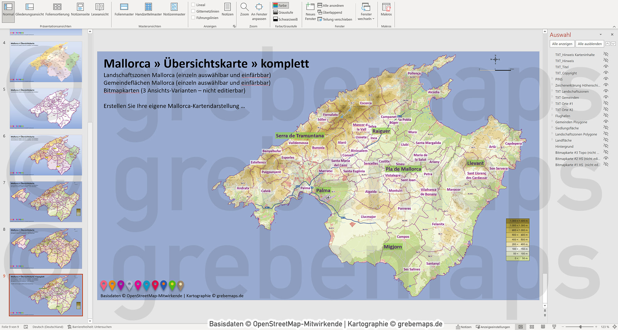 PowerPoint-Karte Mallorca - Insel-Karte mit Gemeinden und Landschaftszonen, Flächen bearbeitbar einfärbbar- mit Rasterkarten [Digital] – Bild 20