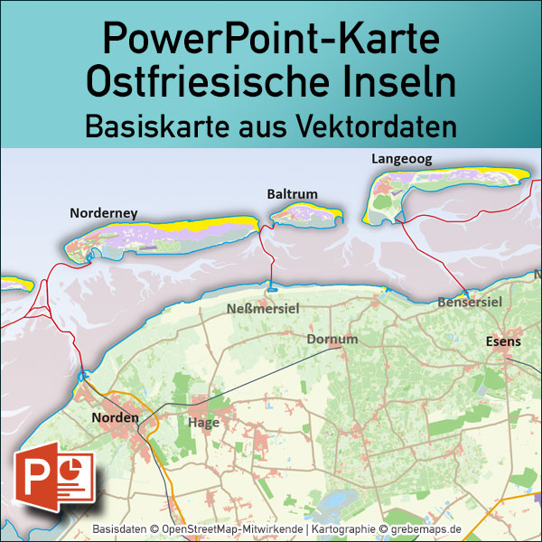 PowerPoint-Karte Ostfriesische Inseln, PowerPoint Karte Ostfriesische Inseln, Basiskarte PowerPoint Ostfriesische Inseln, Übersichtskarte PowerPoint Ostfriesische Inseln, Landkarte PowerPoint Ostfriesische Inseln, Karte Ostfriesische Inseln PowerPoint, Vektordaten, Vektorgrafik, vector map, download, editierbar, einfärbbar, bearbeitbar