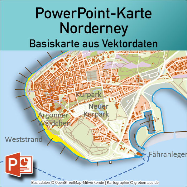 PowerPoint-Karte Norderney / Ostfriesische Inseln, Landkarte Norderney Powerpoint, Vektorkarte Norderney Powerpoint, Karte Norderney Powerpoint, Inselkarte Norderney Powerpoint, download, bearbeitbar, editierbar, einfärbbar