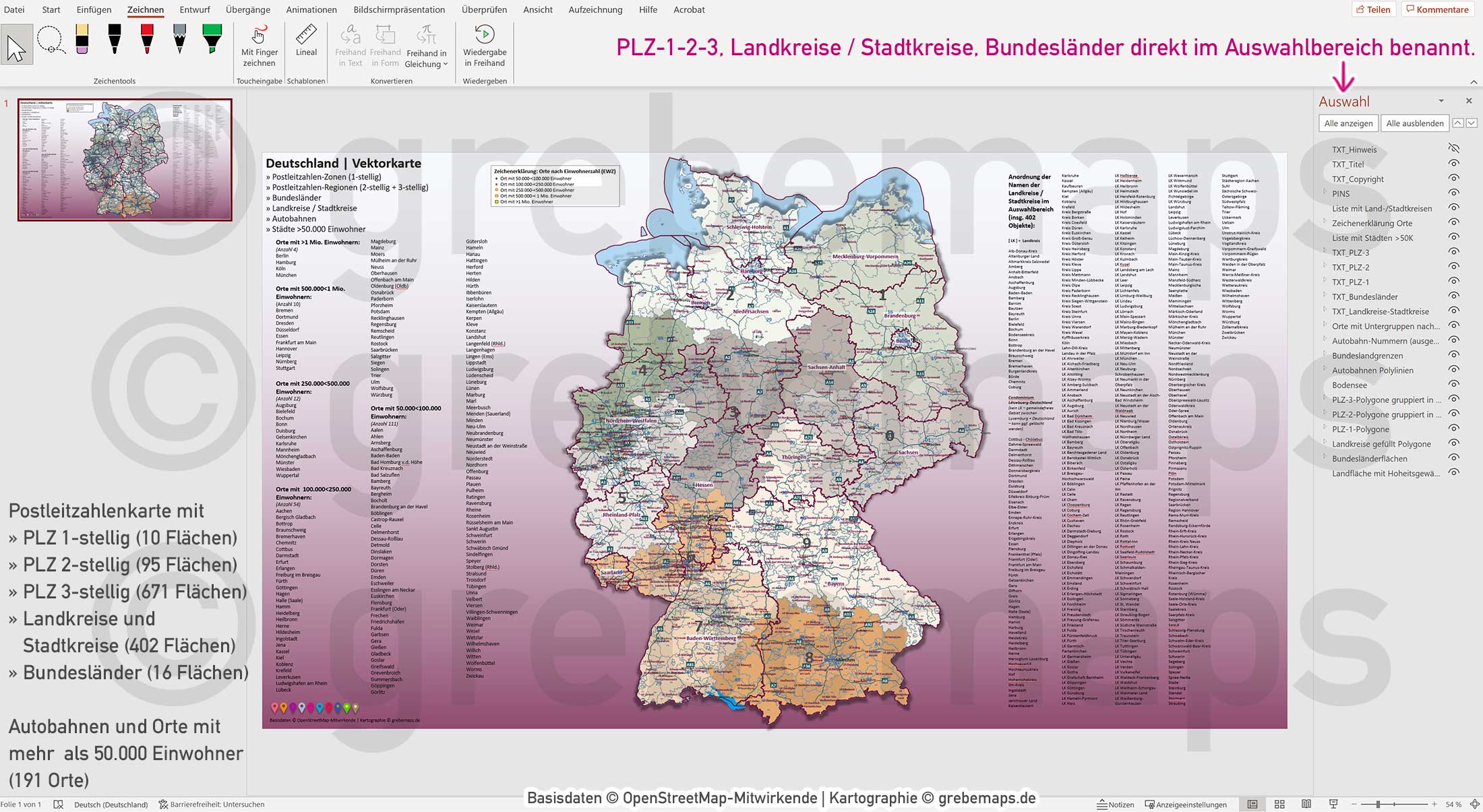 PowerPoint-Karte Deutschland Postleitzahlen PLZ-1-2-3 Bundesländer Landkreise Autobahnen Städte>50K Vektorkarte [Digital] – Bild 4
