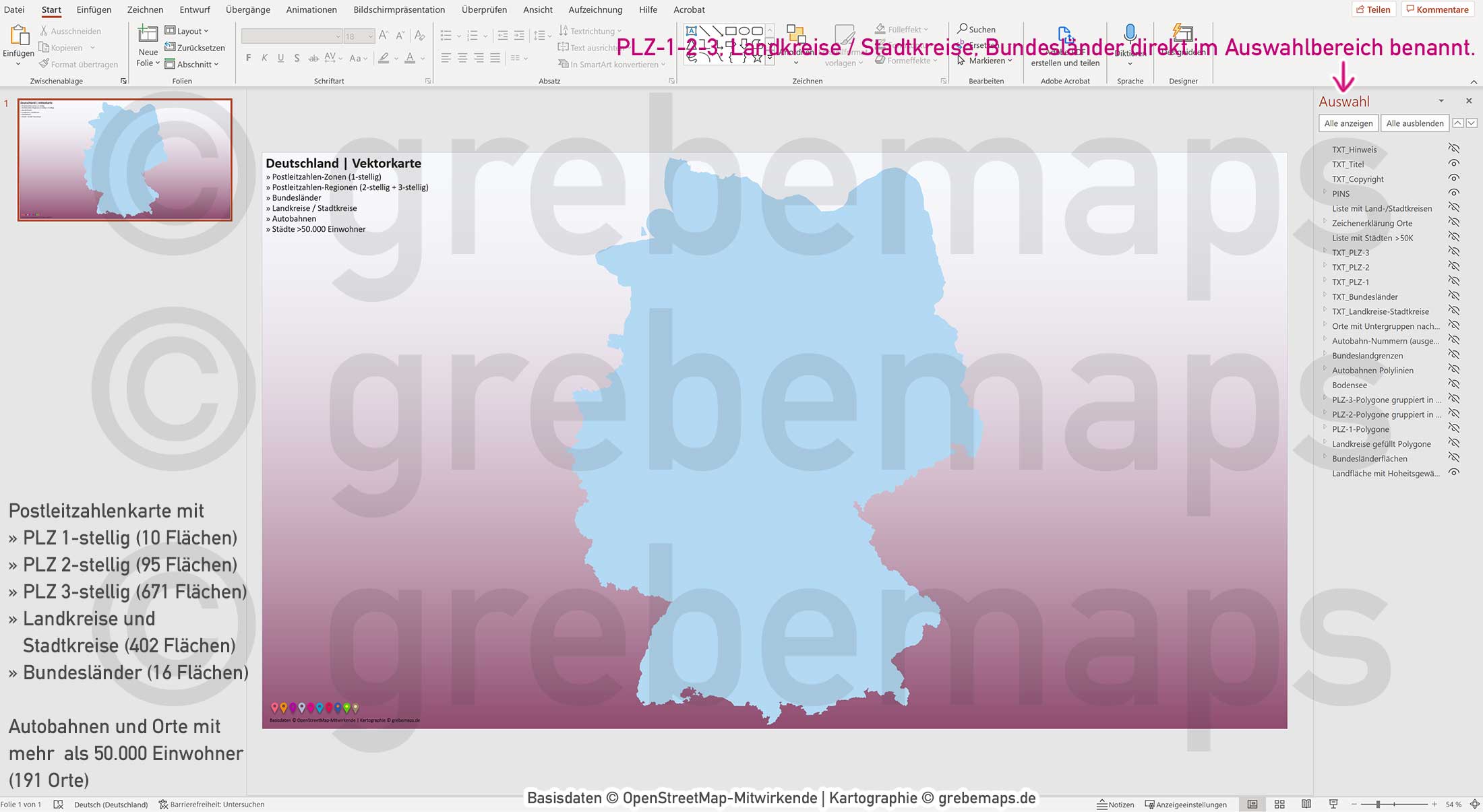 PowerPoint-Karte Deutschland Postleitzahlen PLZ-1-2-3 Bundesländer Landkreise Autobahnen Städte>50K Vektorkarte [Digital] – Bild 11