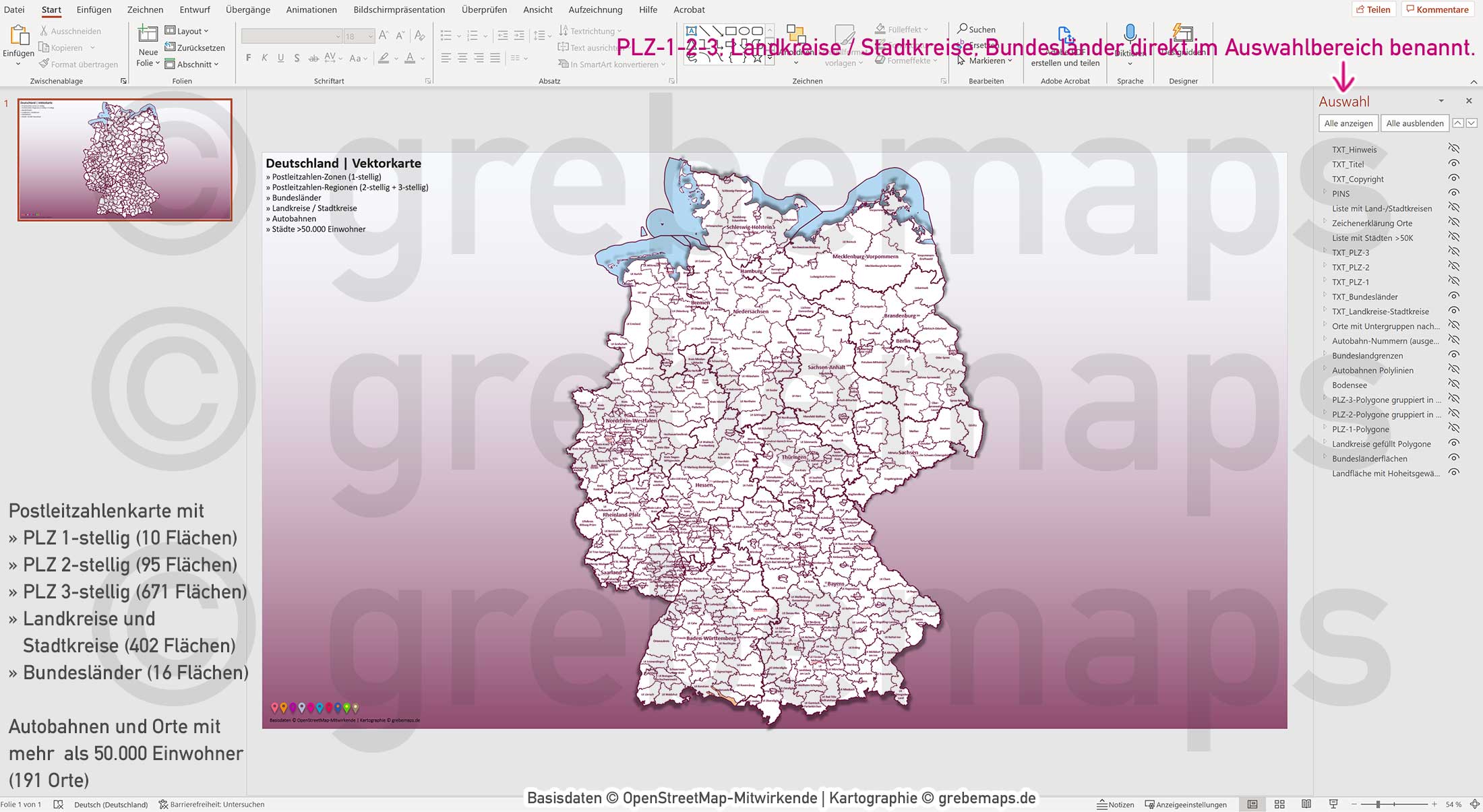 PowerPoint-Karte Deutschland Postleitzahlen PLZ-1-2-3 Bundesländer Landkreise Autobahnen Städte>50K Vektorkarte [Digital] – Bild 15