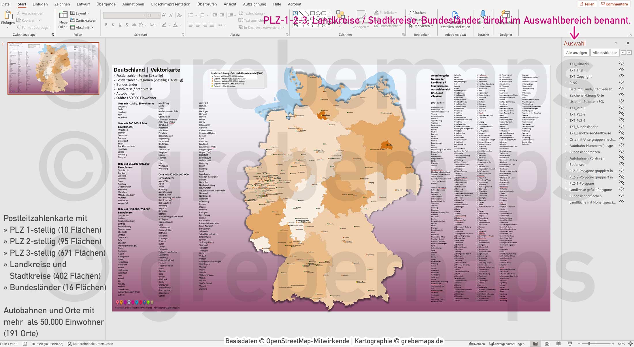 PowerPoint-Karte Deutschland Postleitzahlen PLZ-1-2-3 Bundesländer Landkreise Autobahnen Städte>50K Vektorkarte [Digital] – Bild 20
