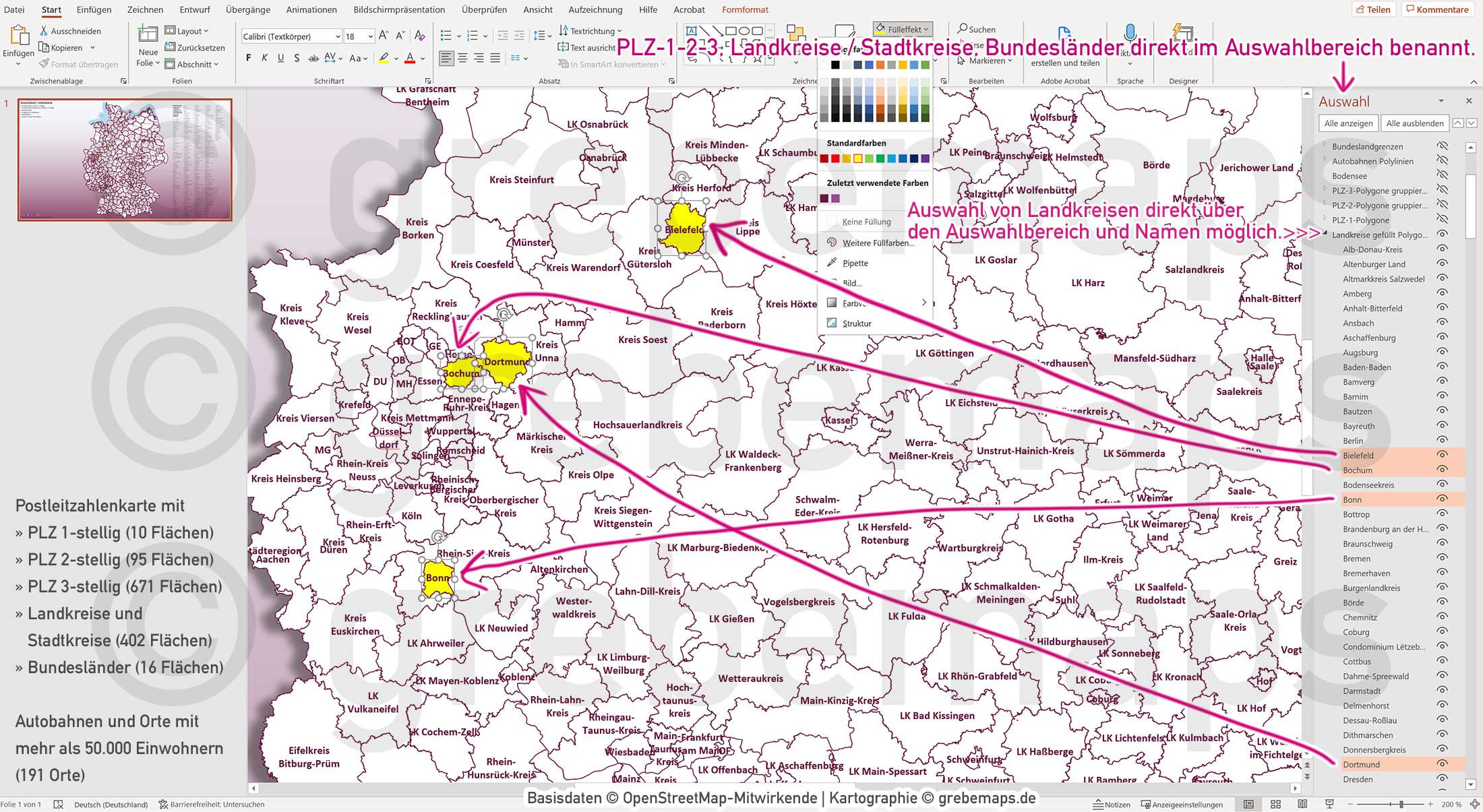 PowerPoint-Karte Deutschland Postleitzahlen PLZ-1-2-3 Bundesländer Landkreise Autobahnen Städte>50K Vektorkarte [Digital] – Bild 9