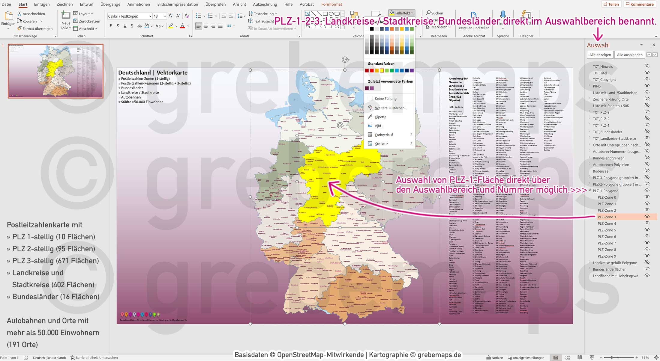 PowerPoint-Karte Deutschland Postleitzahlen PLZ-1-2-3 Bundesländer Landkreise Autobahnen Städte>50K Vektorkarte [Digital] – Bild 7