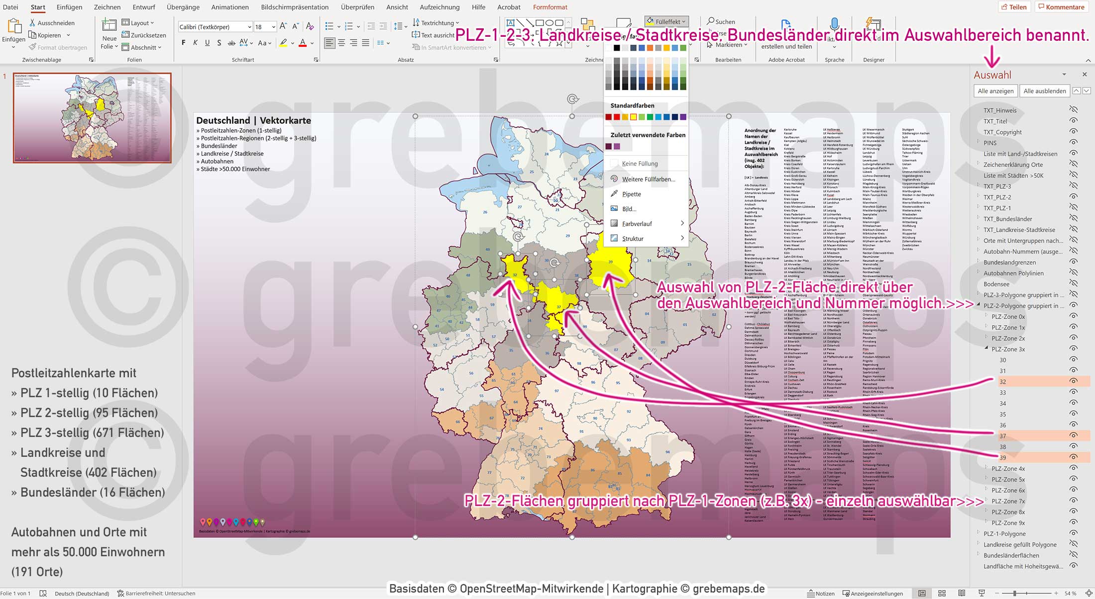 PowerPoint-Karte Deutschland Postleitzahlen PLZ-1-2-3 Bundesländer Landkreise Autobahnen Städte>50K Vektorkarte [Digital] – Bild 8