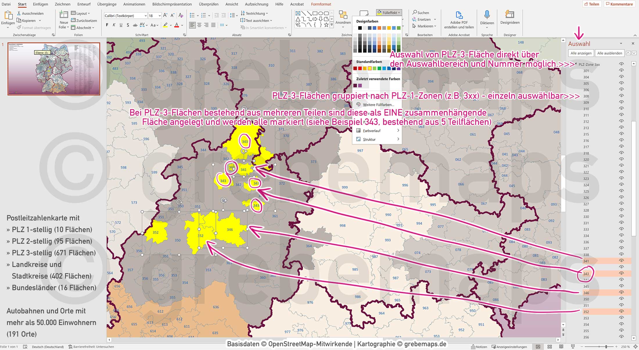 PowerPoint-Karte Deutschland Postleitzahlen PLZ-1-2-3 Bundesländer Landkreise Autobahnen Städte>50K Vektorkarte [Digital] – Bild 5