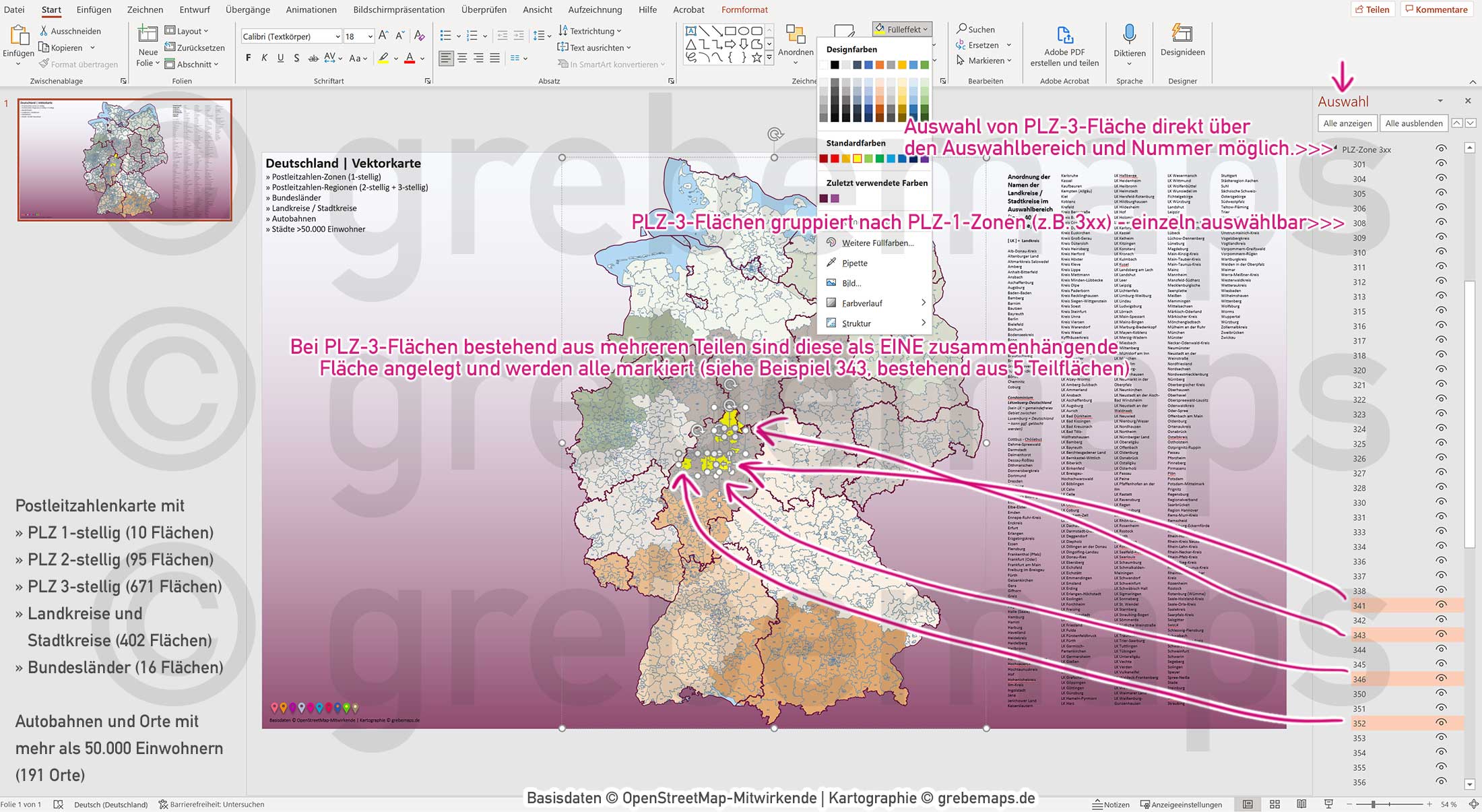 PowerPoint-Karte Deutschland Postleitzahlen PLZ-1-2-3 Bundesländer Landkreise Autobahnen Städte>50K Vektorkarte [Digital] – Bild 6