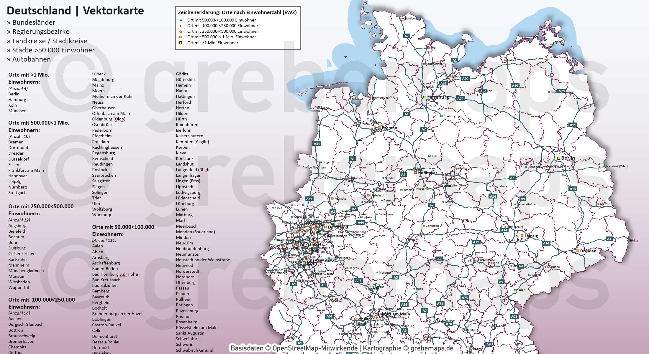 PowerPoint-Karte Deutschland Landkreise Regierungsbezirke Bundesländer Autobahnen Städte>50K Vektorkarte [Digital] – Bild 17