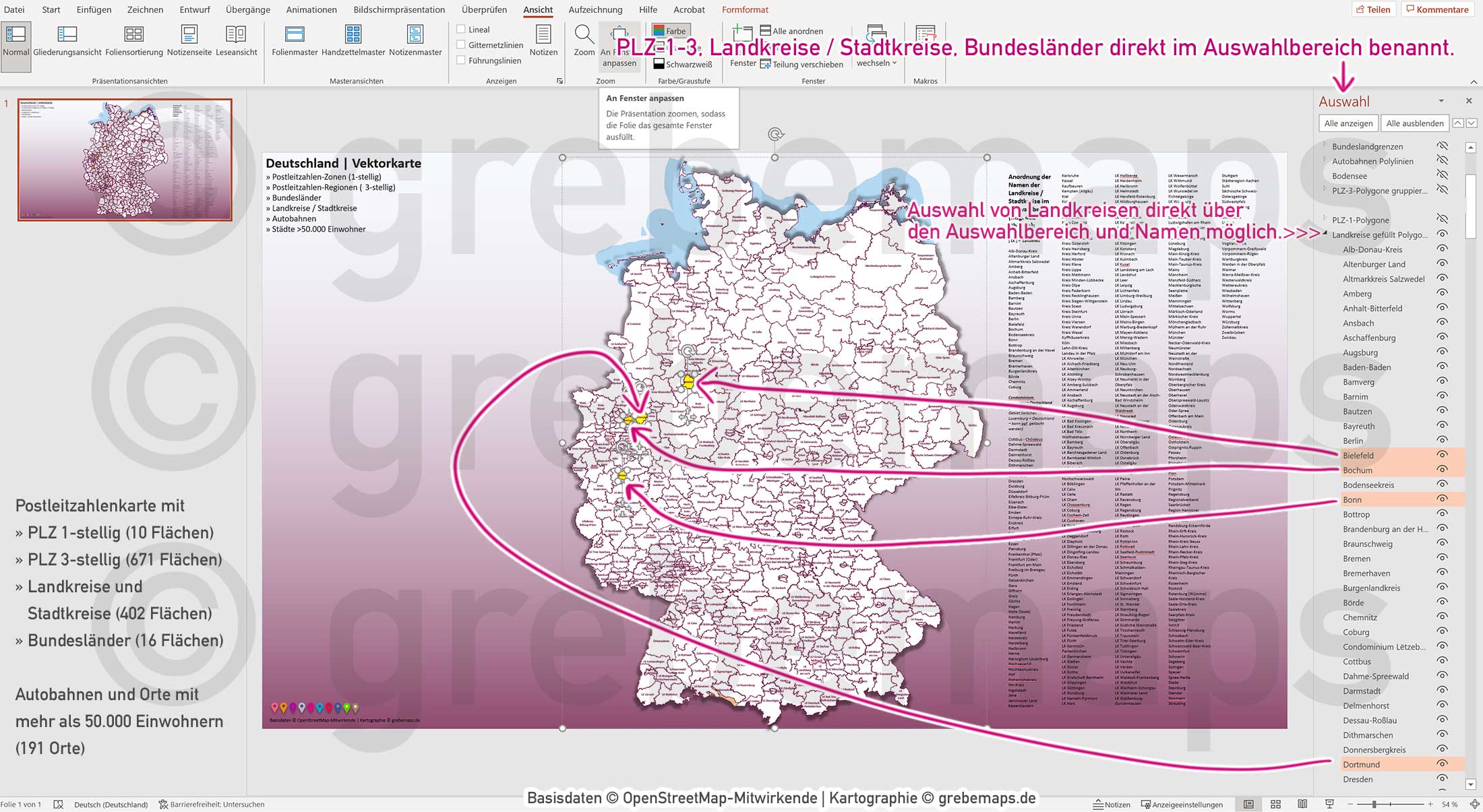 PowerPoint-Karte Deutschland Postleitzahlen PLZ-1-3 Bundesländer Landkreise Autobahnen Städte>50K Vektorkarte [Digital] – Bild 8