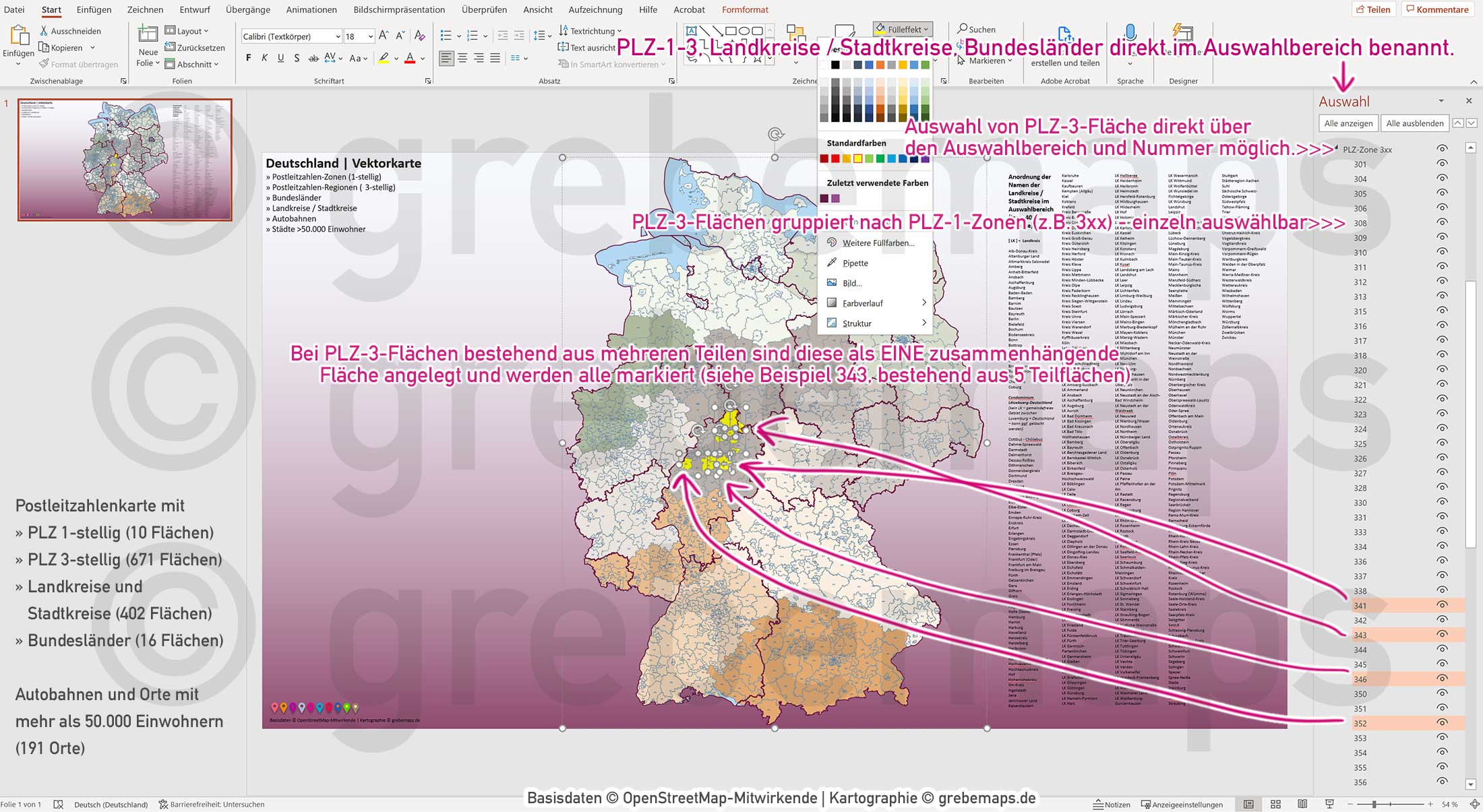 PowerPoint-Karte Deutschland Postleitzahlen PLZ-1-3 Bundesländer Landkreise Autobahnen Städte>50K Vektorkarte [Digital] – Bild 5