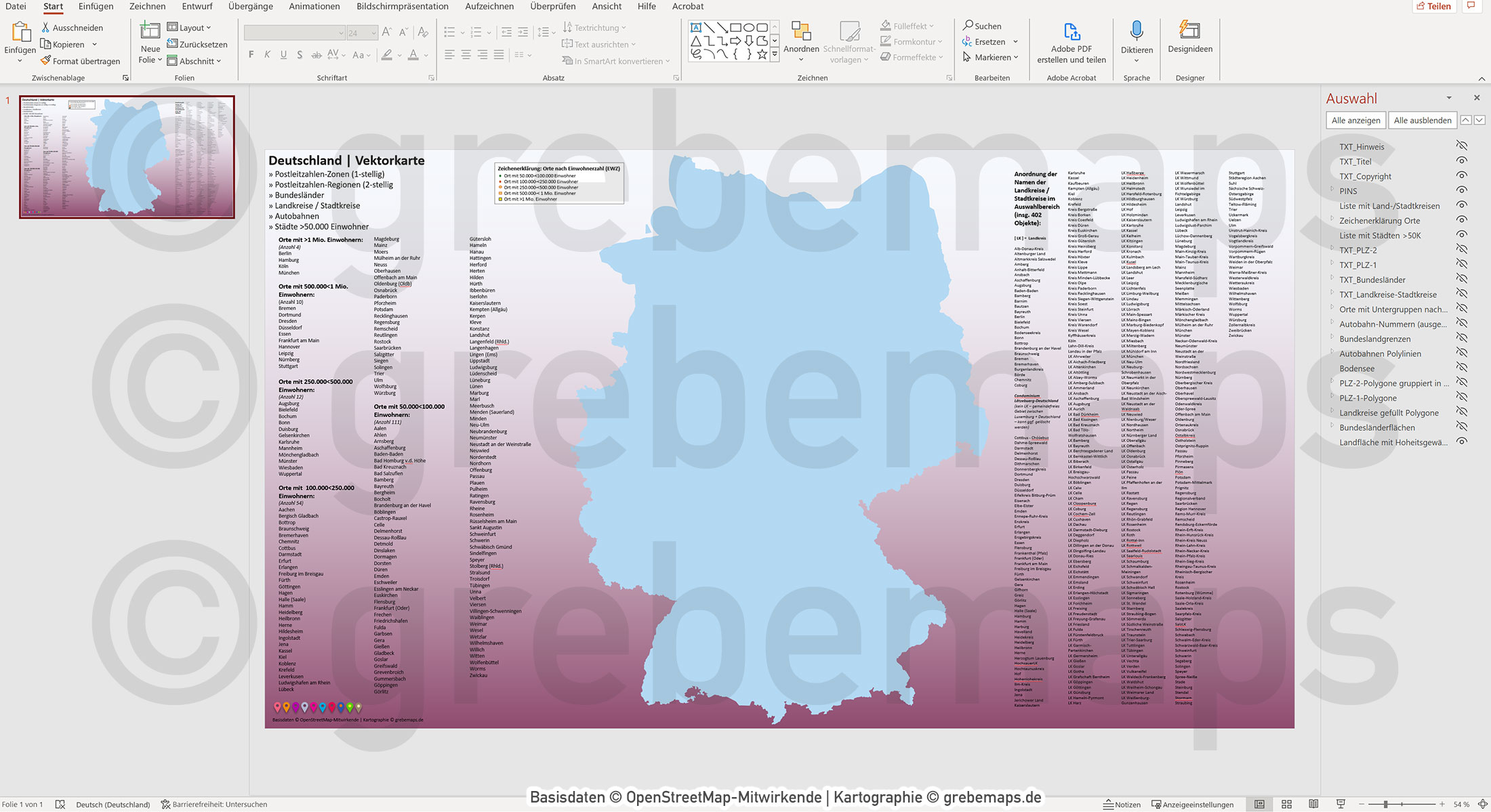 PowerPoint-Karte Deutschland Postleitzahlen PLZ-1-2 Landkreise Bundesländer Autobahnen Städte>50K Vektorkarte [Digital] – Bild 9