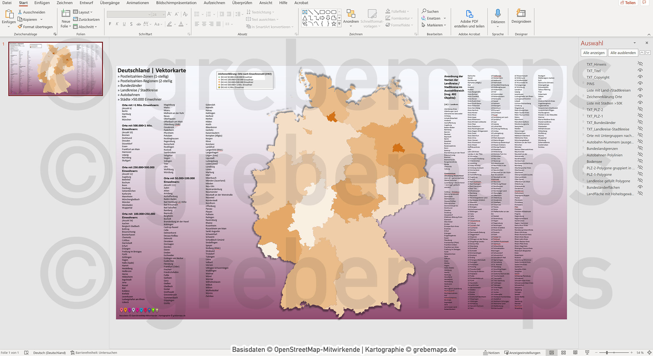 PowerPoint-Karte Deutschland Postleitzahlen PLZ-1-2 Landkreise Bundesländer Autobahnen Städte>50K Vektorkarte [Digital] – Bild 10