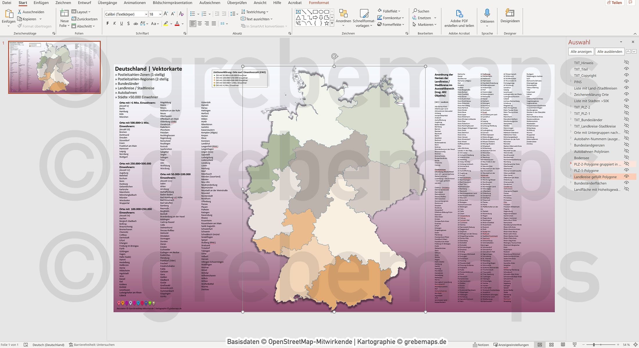 PowerPoint-Karte Deutschland Postleitzahlen PLZ-1-2 Landkreise Bundesländer Autobahnen Städte>50K Vektorkarte [Digital] – Bild 12
