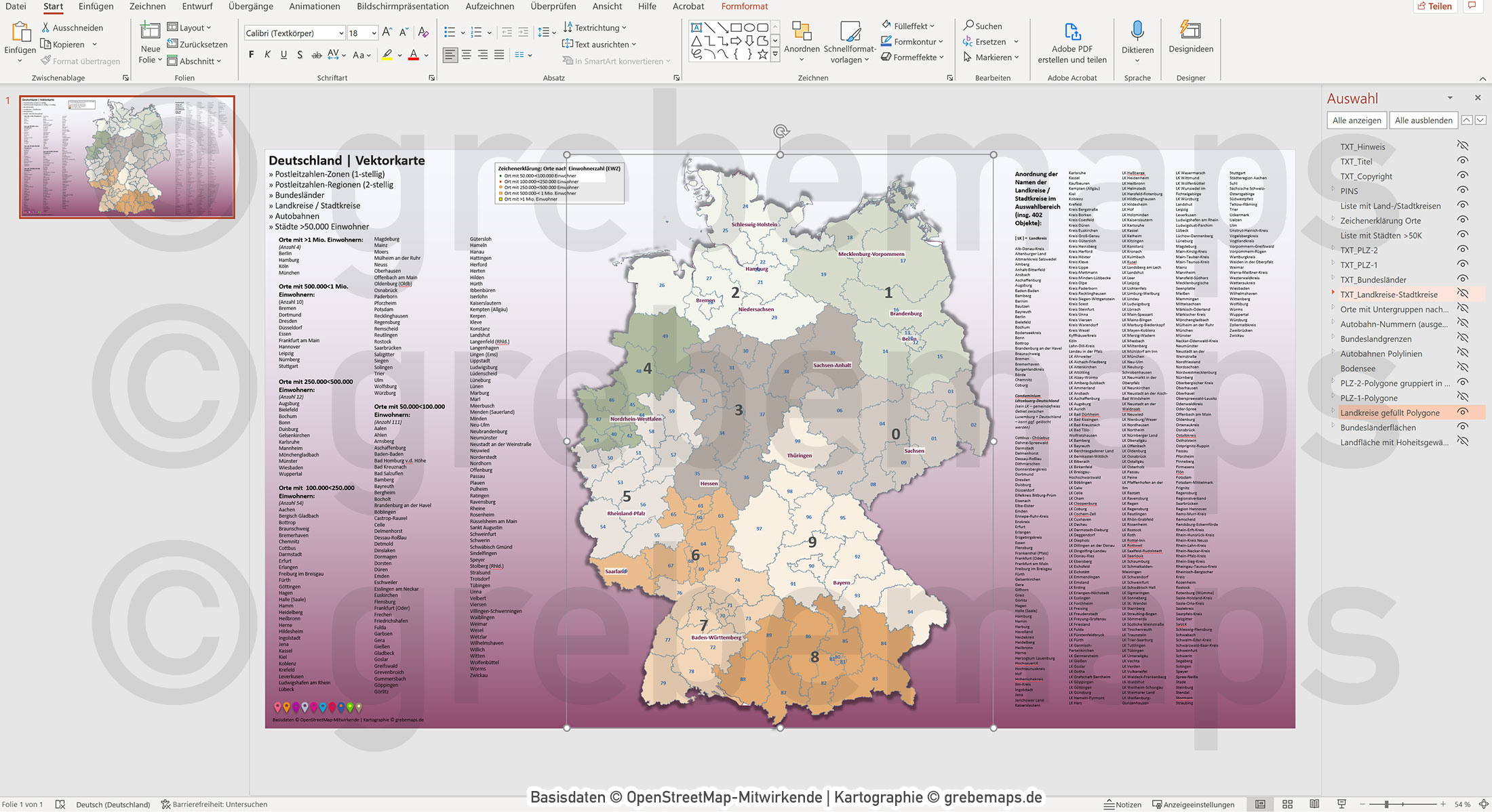 PowerPoint-Karte Deutschland Postleitzahlen PLZ-1-2 Landkreise Bundesländer Autobahnen Städte>50K Vektorkarte [Digital] – Bild 14