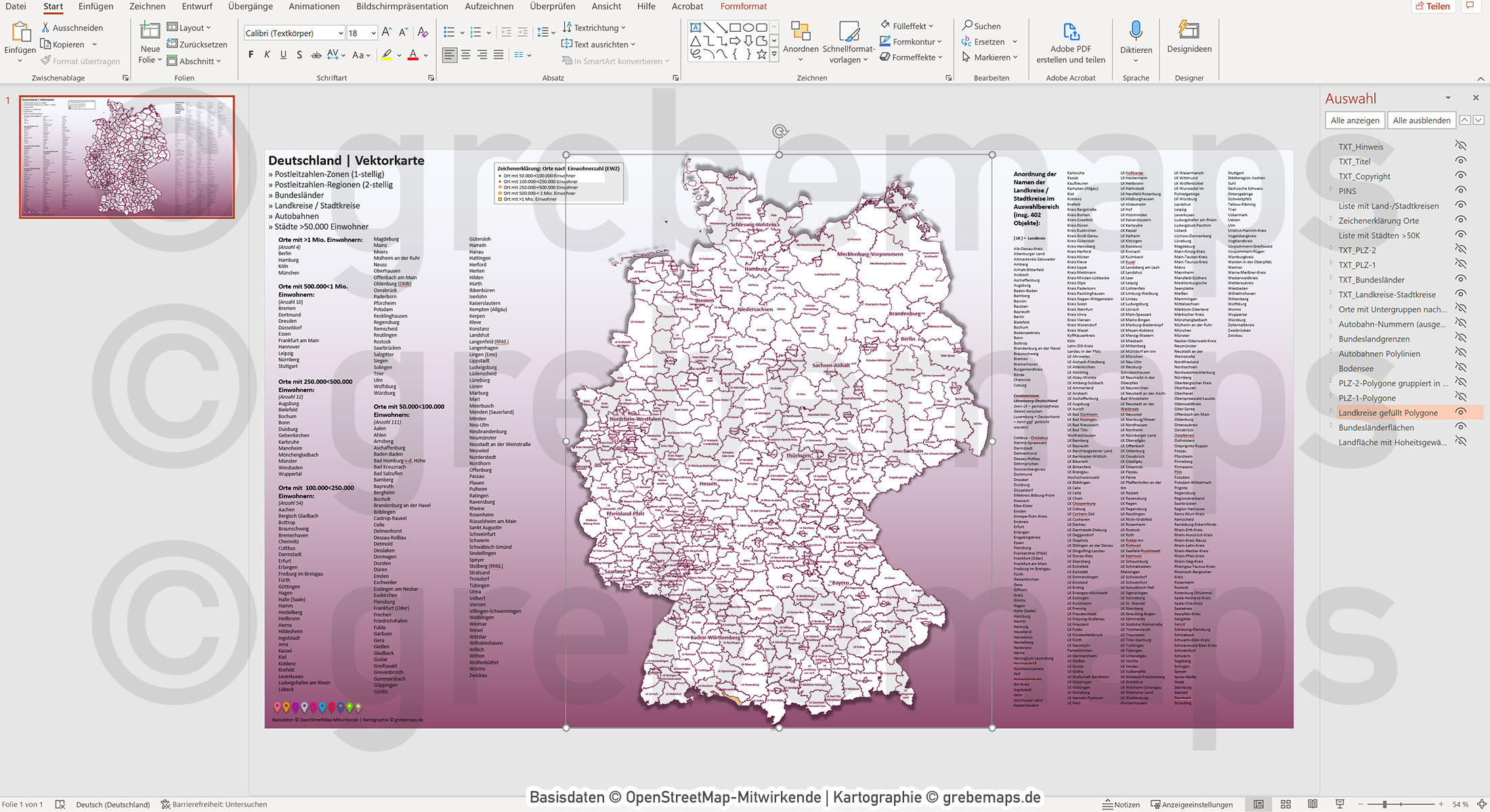 PowerPoint-Karte Deutschland Postleitzahlen PLZ-1-2 Landkreise Bundesländer Autobahnen Städte>50K Vektorkarte [Digital] – Bild 15