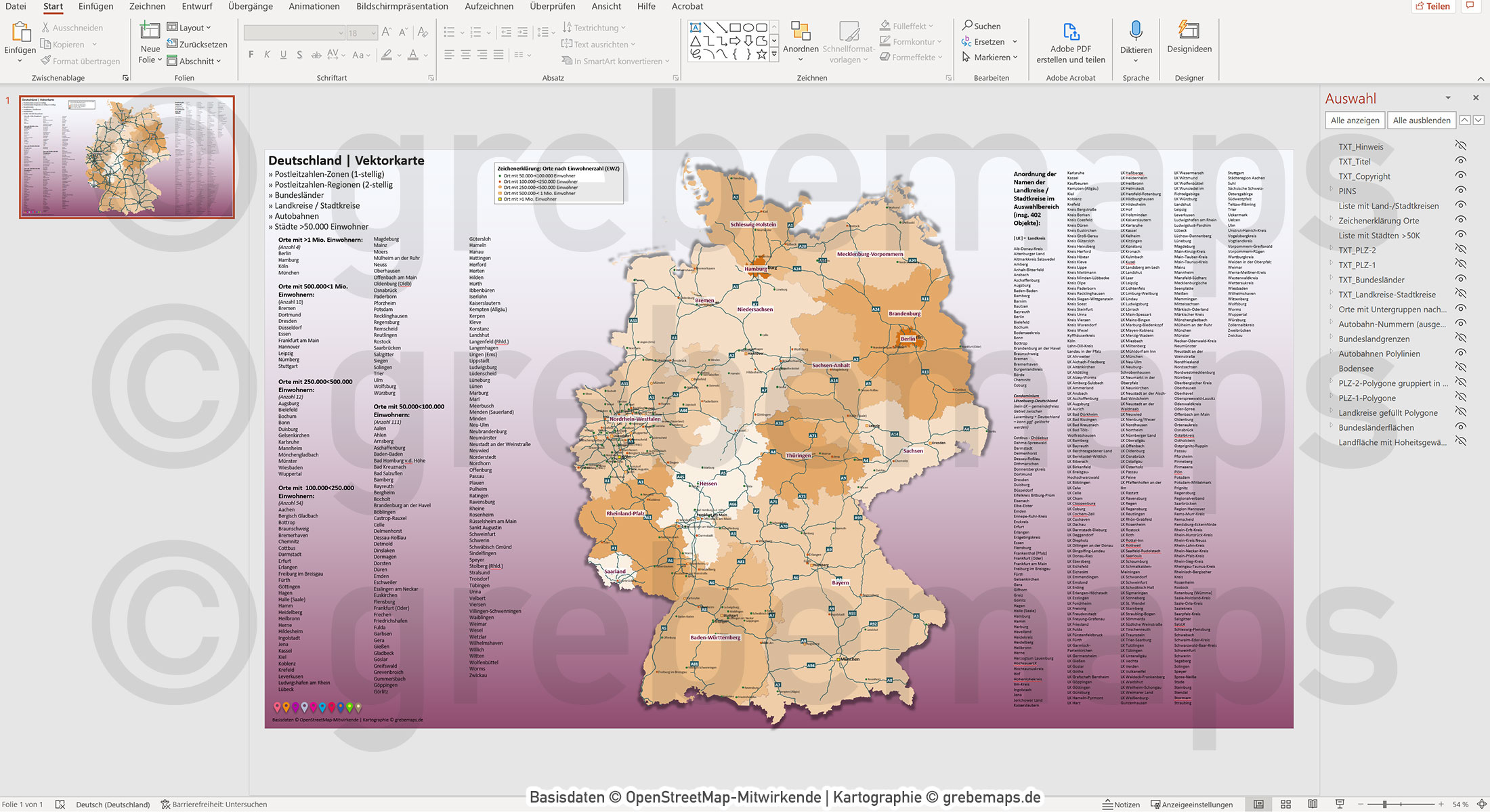 PowerPoint-Karte Deutschland Postleitzahlen PLZ-1-2 Landkreise Bundesländer Autobahnen Städte>50K Vektorkarte [Digital] – Bild 16