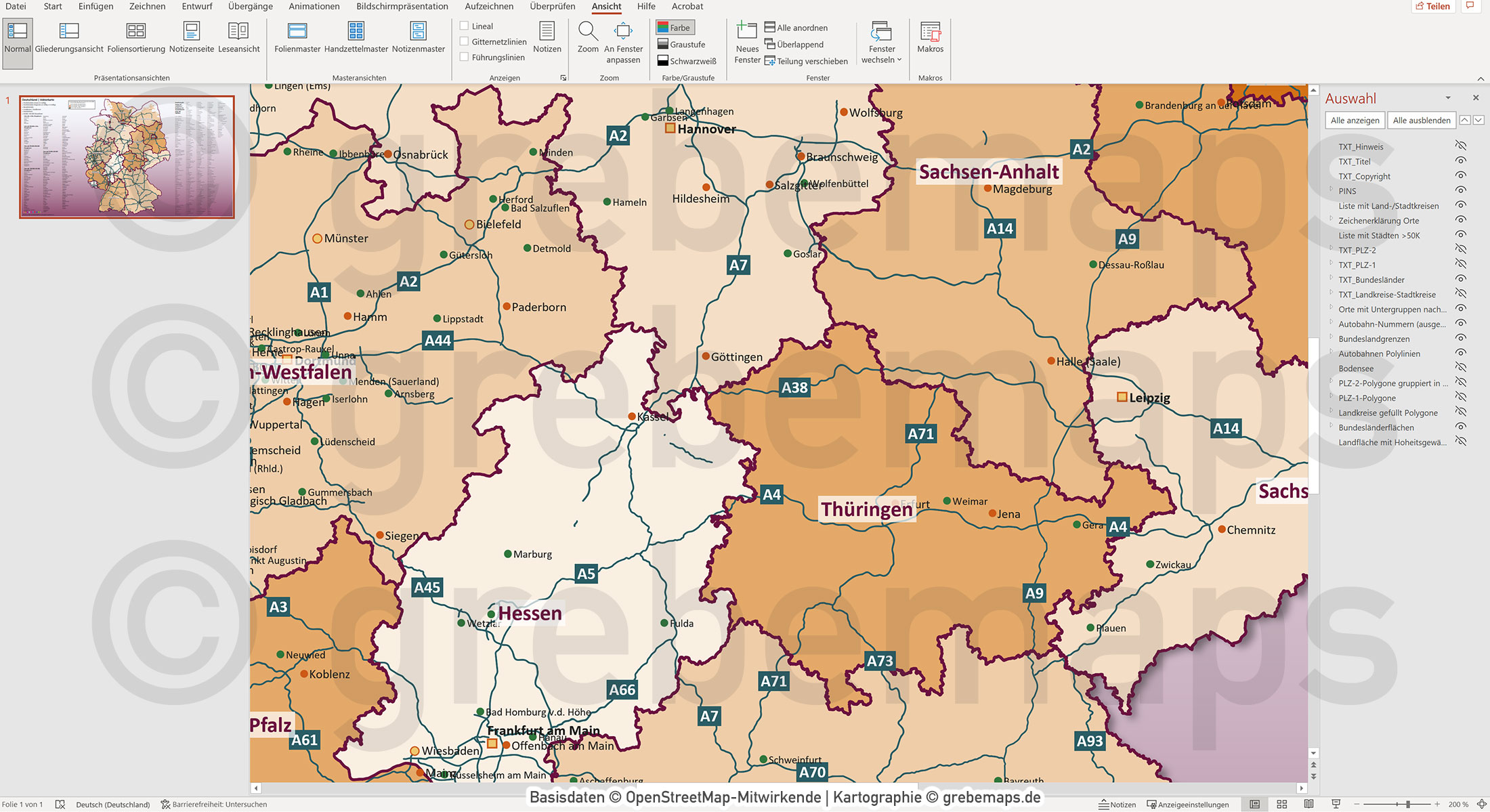 PowerPoint-Karte Deutschland Postleitzahlen PLZ-1-2 Landkreise Bundesländer Autobahnen Städte>50K Vektorkarte [Digital] – Bild 17