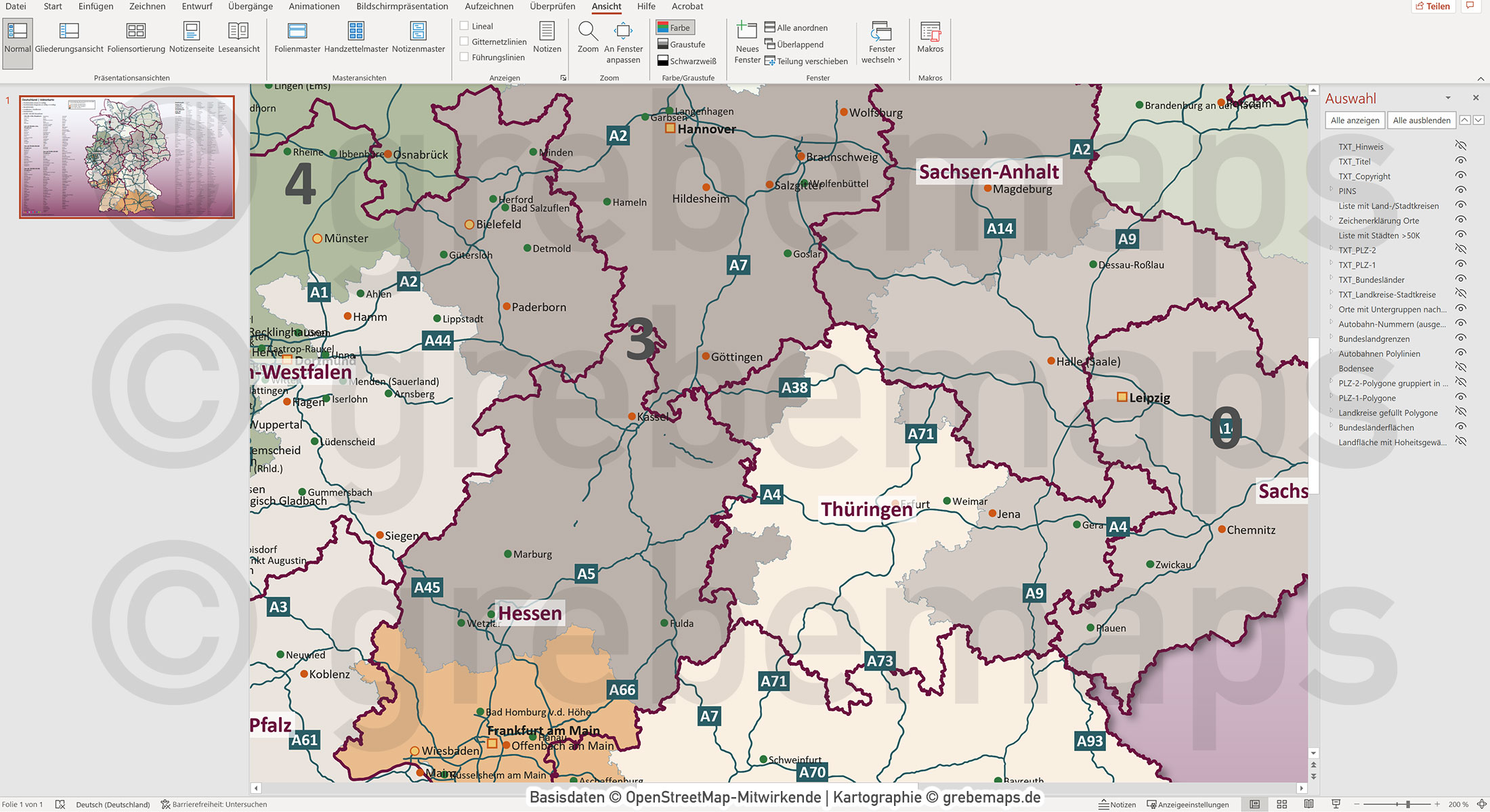 PowerPoint-Karte Deutschland Postleitzahlen PLZ-1-2 Landkreise Bundesländer Autobahnen Städte>50K Vektorkarte [Digital] – Bild 18