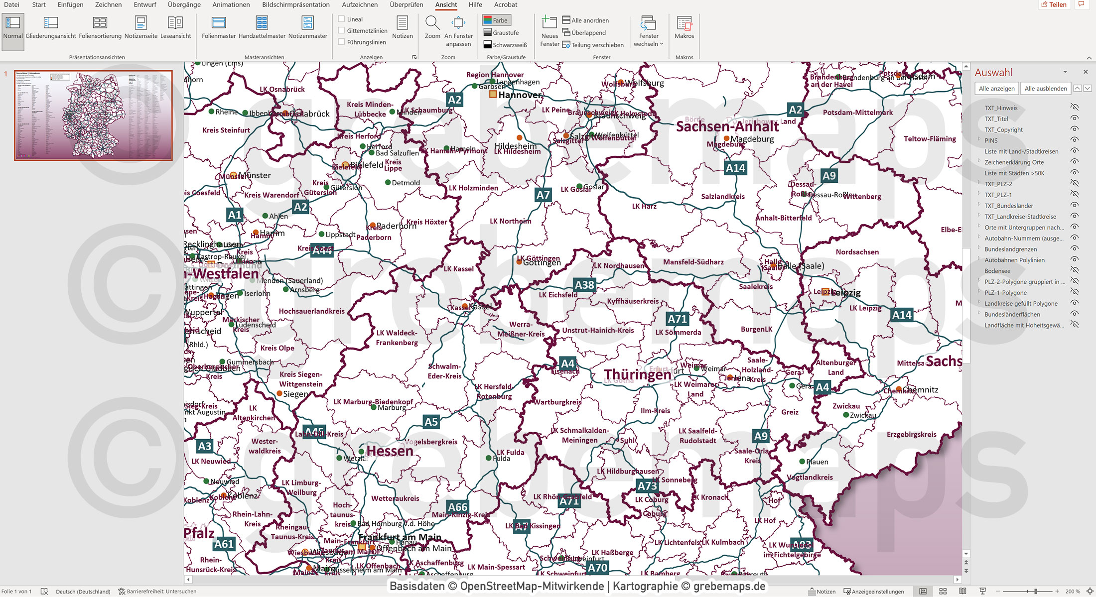 PowerPoint-Karte Deutschland Postleitzahlen PLZ-1-2 Landkreise Bundesländer Autobahnen Städte>50K Vektorkarte [Digital] – Bild 19