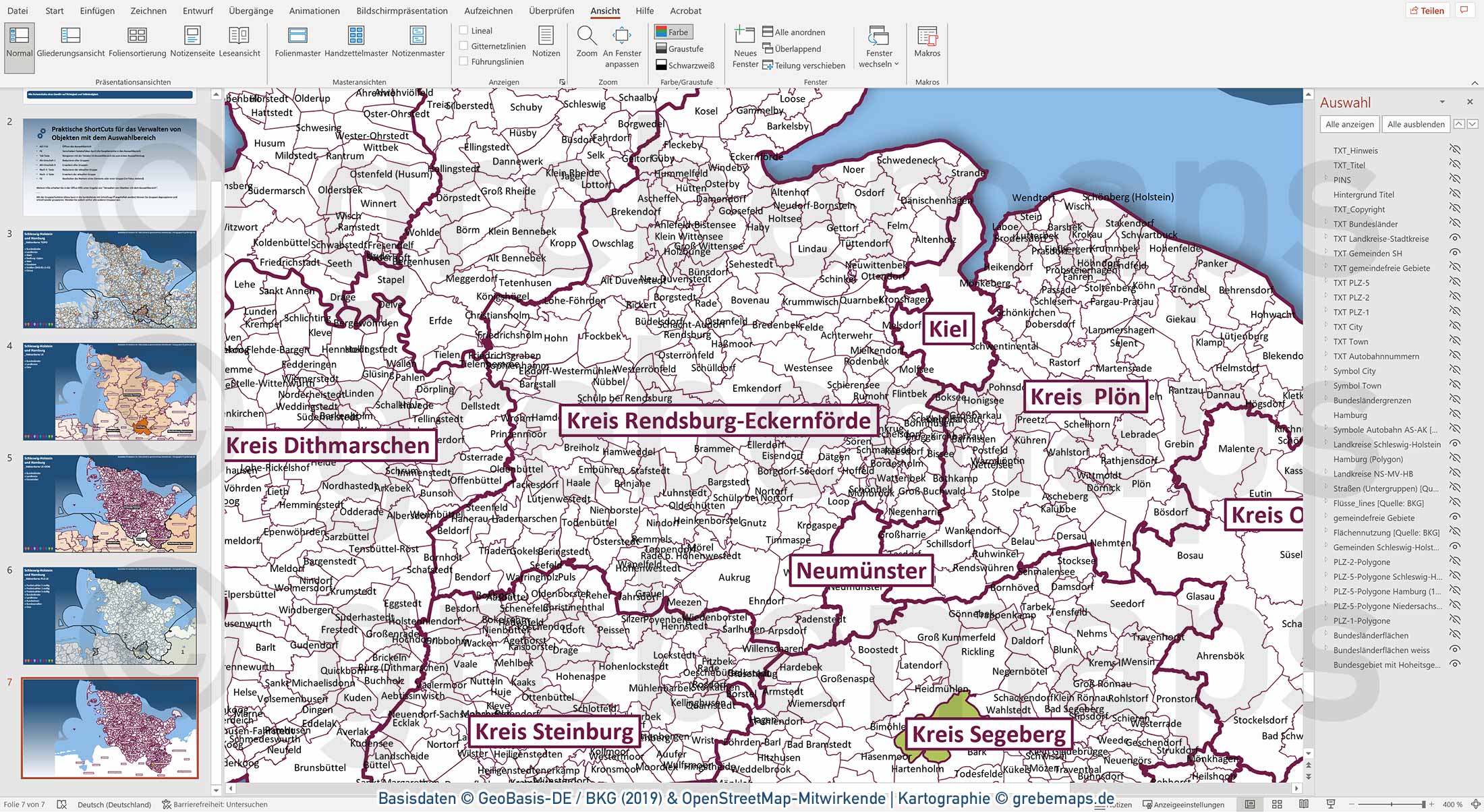 PowerPoint-Karte Schleswig-Holstein mit Hamburg Postleitzahlen PLZ-1-2-5 Gemeinden Landkreise / Basiskarte aus Vektordaten einfärbbar bearbeitbar - mit Deutschlandkarte [Digital] – Bild 29