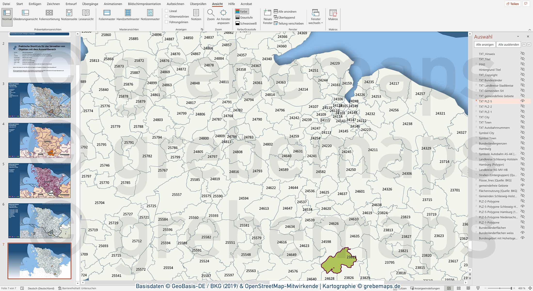 PowerPoint-Karte Schleswig-Holstein mit Hamburg Postleitzahlen PLZ-1-2-5 Gemeinden Landkreise / Basiskarte aus Vektordaten einfärbbar bearbeitbar - mit Deutschlandkarte [Digital] – Bild 30