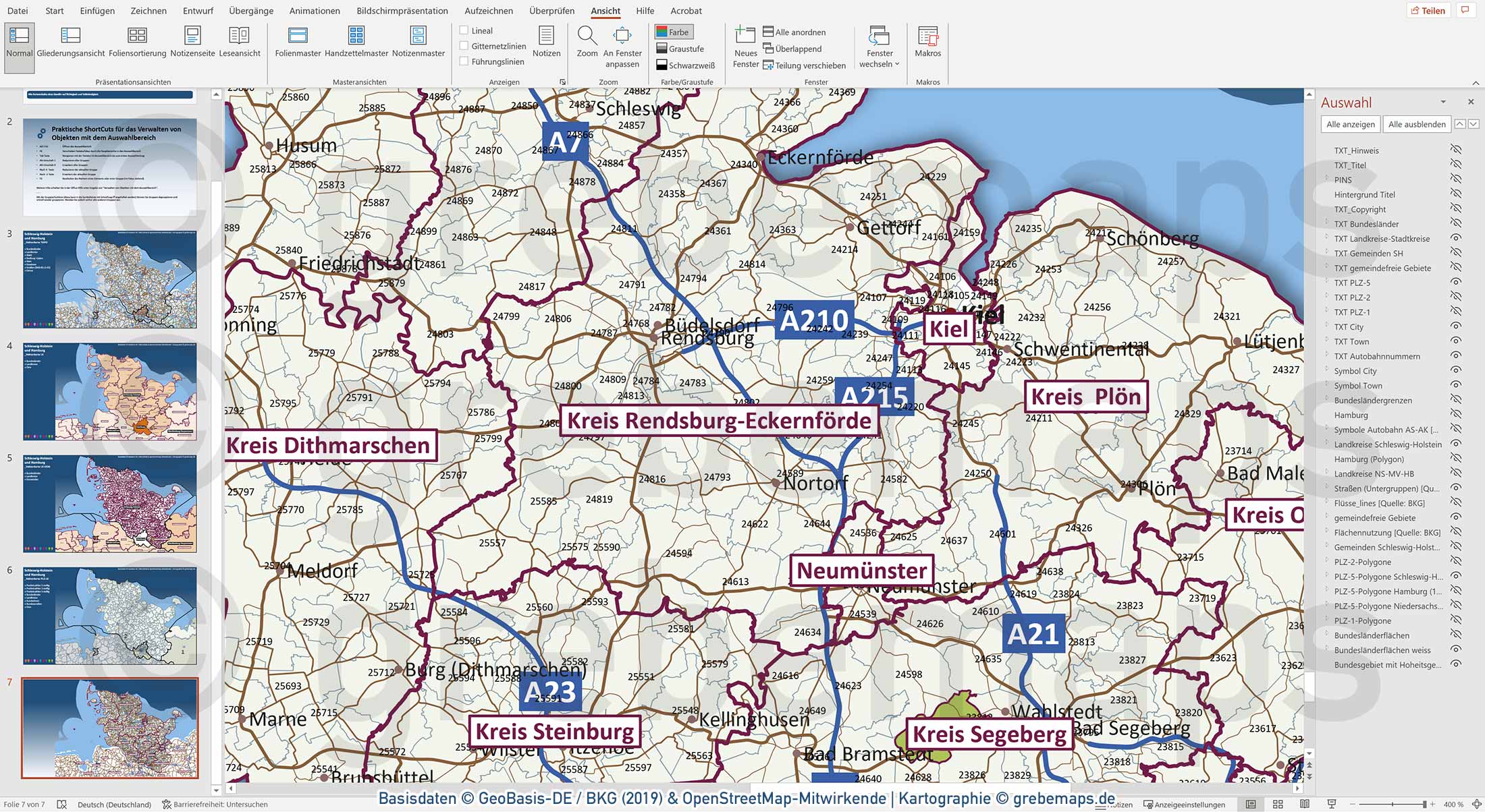PowerPoint-Karte Schleswig-Holstein mit Hamburg Postleitzahlen PLZ-1-2-5 Gemeinden Landkreise / Basiskarte aus Vektordaten einfärbbar bearbeitbar - mit Deutschlandkarte [Digital] – Bild 32