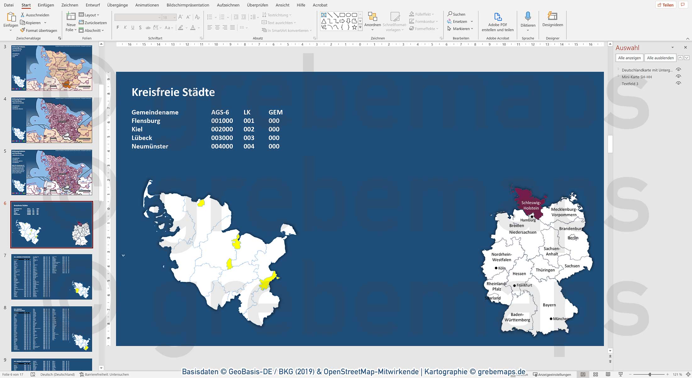 PowerPoint-Karte Schleswig-Holstein Gemeinden Landkreise / Basiskarte aus Vektordaten einfärbbar bearbeitbar - mit Deutschlandkarte [Digital] – Bild 9