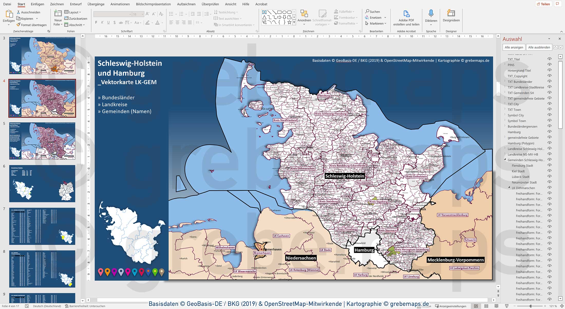 PowerPoint-Karte Schleswig-Holstein Gemeinden Landkreise / Basiskarte aus Vektordaten einfärbbar bearbeitbar - mit Deutschlandkarte [Digital] – Bild 11