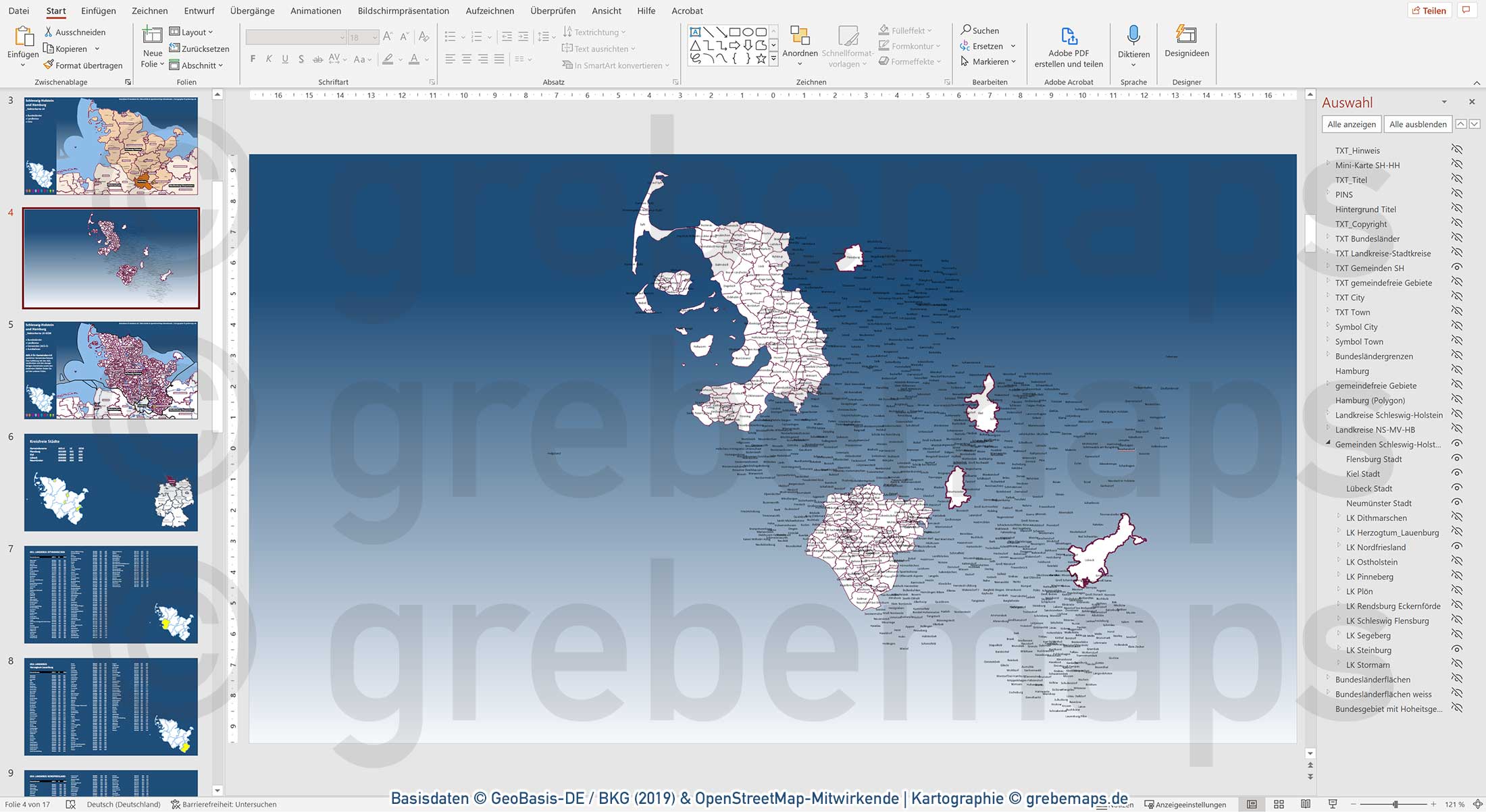 PowerPoint-Karte Schleswig-Holstein Gemeinden Landkreise / Basiskarte aus Vektordaten einfärbbar bearbeitbar - mit Deutschlandkarte [Digital] – Bild 13