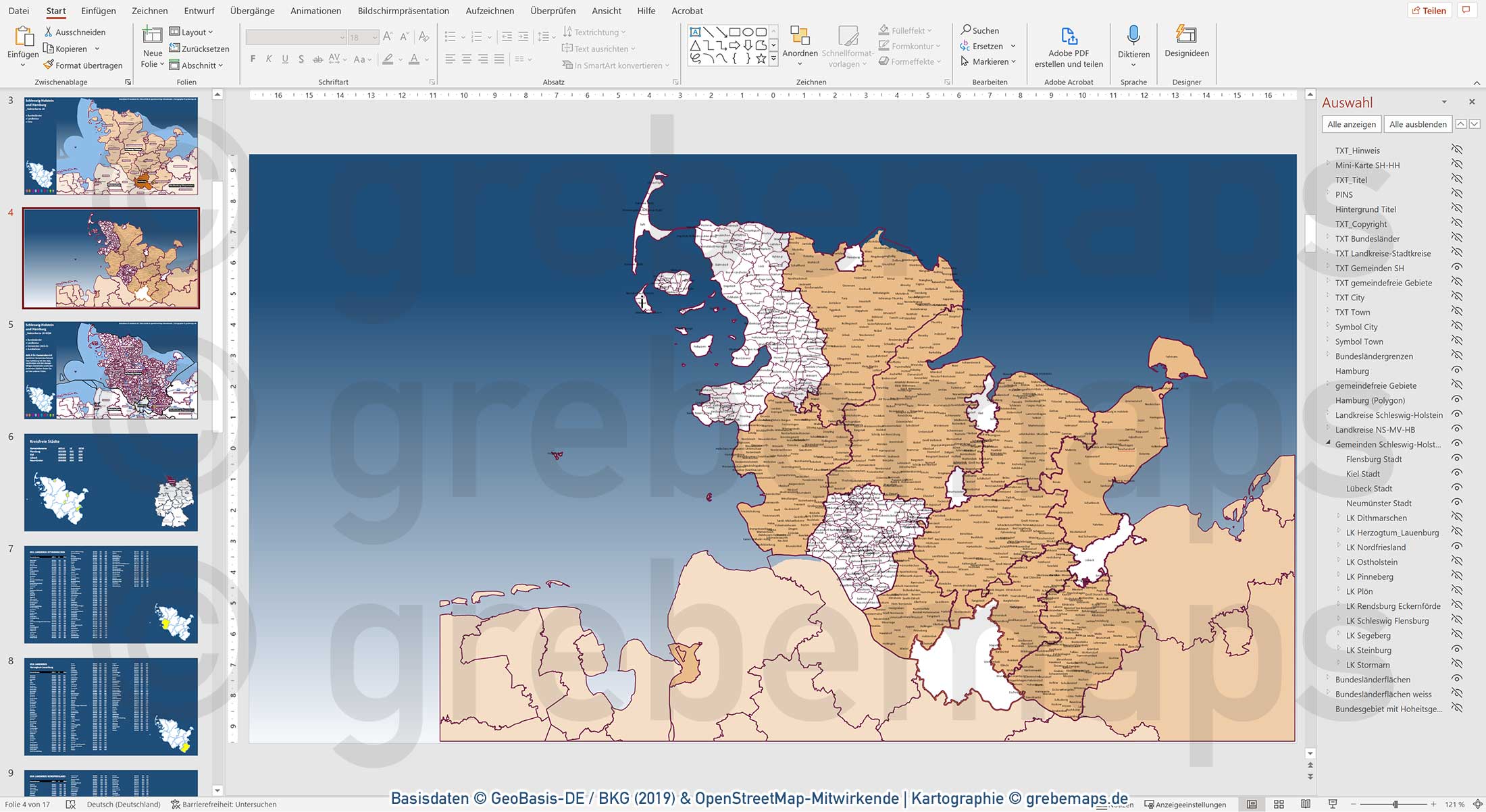 PowerPoint-Karte Schleswig-Holstein Gemeinden Landkreise / Basiskarte aus Vektordaten einfärbbar bearbeitbar - mit Deutschlandkarte [Digital] – Bild 15