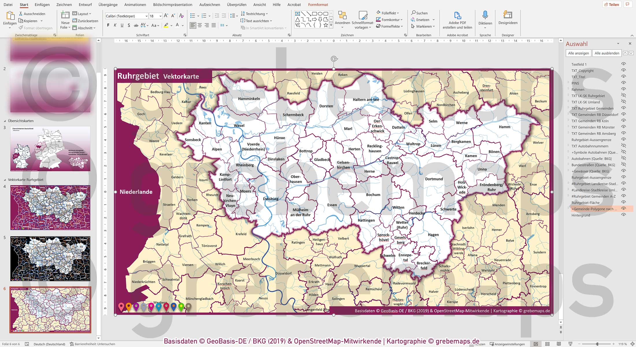PowerPoint-Karte Ruhrgebiet Gemeinden Landkreise Autobahnen einfärbbar bearbeitbar download - mit Deutschlandkarte [Digital] – Bild 18