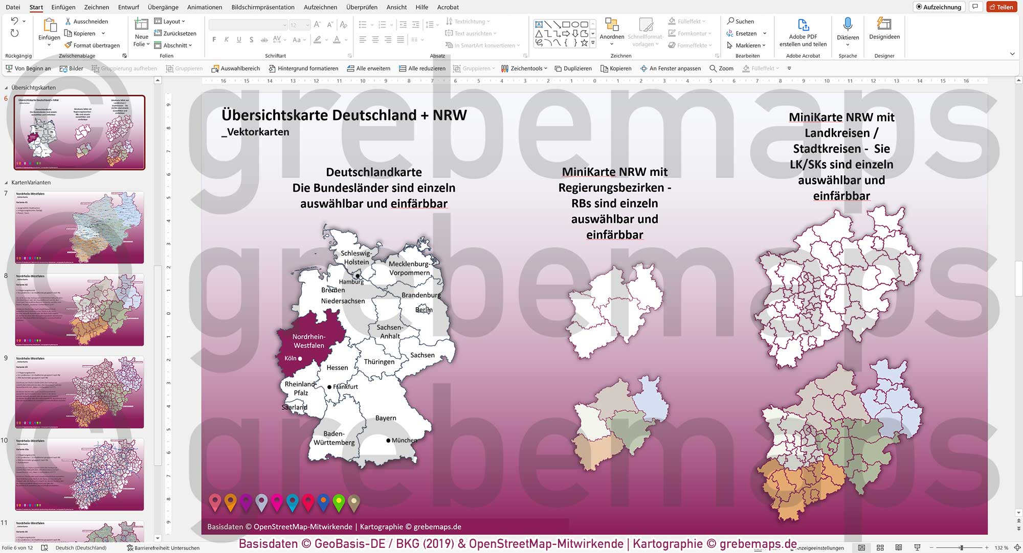 PowerPoint-Karte Nordrhein-Westfalen NRW Postleitzahlen 5-stellig Gemeinden Landkreise Regierungsbezirke Autobahnen einfärbbar bearbeitbar download - mit Deutschlandkarte [Digital] – Bild 6