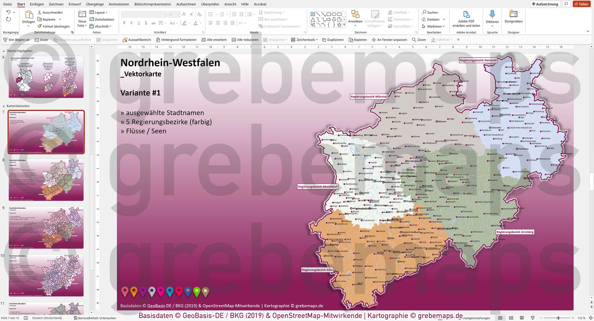 PowerPoint-Karte Nordrhein-Westfalen NRW Postleitzahlen 5-stellig Gemeinden Landkreise Regierungsbezirke Autobahnen einfärbbar bearbeitbar download - mit Deutschlandkarte [Digital] – Bild 7