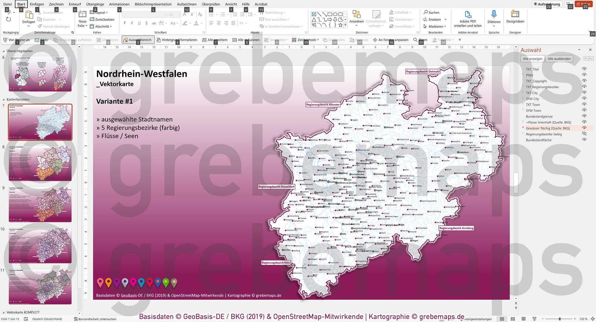 PowerPoint-Karte Nordrhein-Westfalen NRW Postleitzahlen 5-stellig Gemeinden Landkreise Regierungsbezirke Autobahnen einfärbbar bearbeitbar download - mit Deutschlandkarte [Digital] – Bild 8