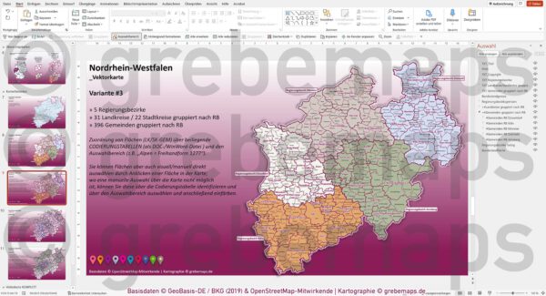 PowerPoint-Karte Nordrhein-Westfalen NRW Postleitzahlen 5-stellig Gemeinden Landkreise Regierungsbezirke Autobahnen einfärbbar bearbeitbar download - mit Deutschlandkarte [Digital] – Bild 10