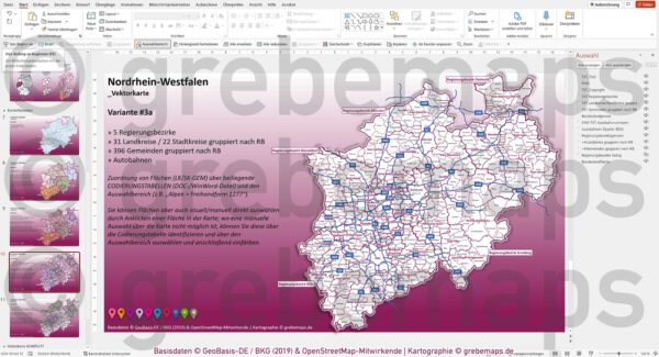 PowerPoint-Karte Nordrhein-Westfalen NRW Postleitzahlen 5-stellig Gemeinden Landkreise Regierungsbezirke Autobahnen einfärbbar bearbeitbar download - mit Deutschlandkarte [Digital] – Bild 11