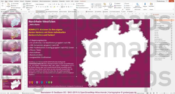 PowerPoint-Karte Nordrhein-Westfalen NRW Postleitzahlen 5-stellig Gemeinden Landkreise Regierungsbezirke Autobahnen einfärbbar bearbeitbar download - mit Deutschlandkarte [Digital] – Bild 14