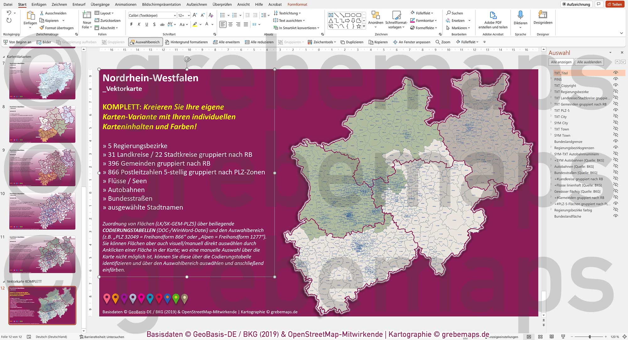 PowerPoint-Karte Nordrhein-Westfalen NRW Postleitzahlen 5-stellig Gemeinden Landkreise Regierungsbezirke Autobahnen einfärbbar bearbeitbar download - mit Deutschlandkarte [Digital] – Bild 18
