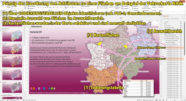 PowerPoint-Karte Nordrhein-Westfalen NRW Postleitzahlen 5-stellig Gemeinden Landkreise Regierungsbezirke Autobahnen einfärbbar bearbeitbar download - mit Deutschlandkarte [Digital] – Bild 3
