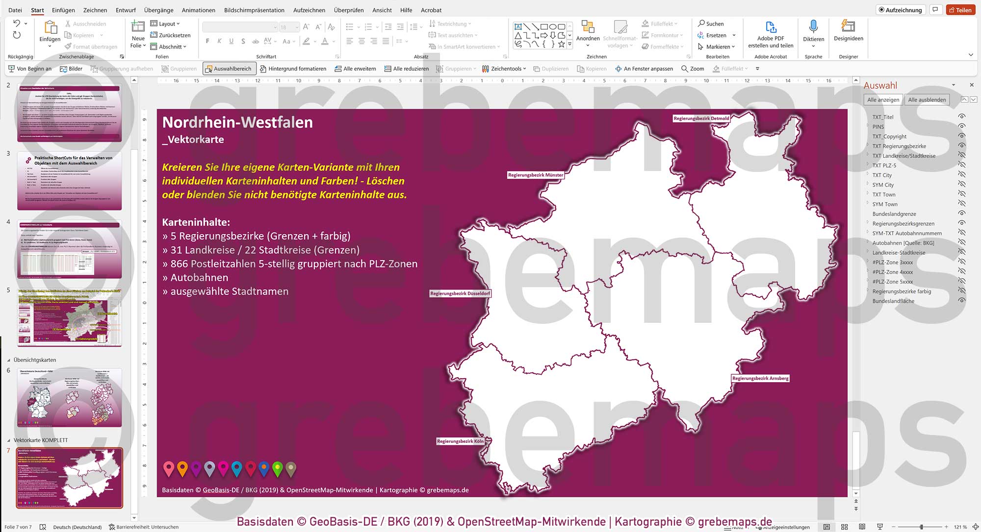 PowerPoint-Karte Nordrhein-Westfalen NRW Postleitzahlen PLZ 5-stellig Landkreise Regierungsbezirke Autobahnen einfärbbar bearbeitbar download - mit Deutschlandkarte [Digital] – Bild 10