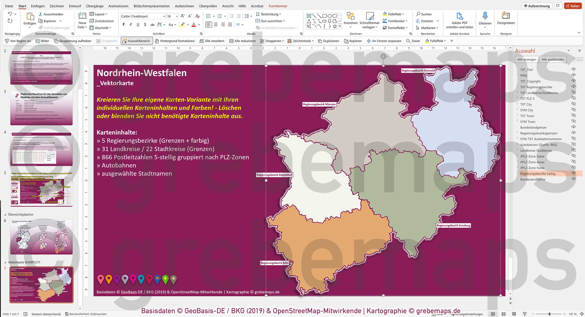 PowerPoint-Karte Nordrhein-Westfalen NRW Postleitzahlen PLZ 5-stellig Landkreise Regierungsbezirke Autobahnen einfärbbar bearbeitbar download - mit Deutschlandkarte [Digital] – Bild 11