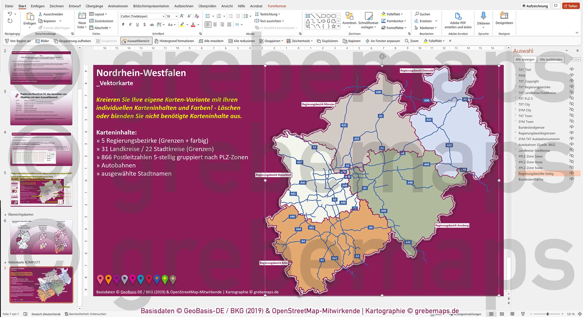 PowerPoint-Karte Nordrhein-Westfalen NRW Postleitzahlen PLZ 5-stellig Landkreise Regierungsbezirke Autobahnen einfärbbar bearbeitbar download - mit Deutschlandkarte [Digital] – Bild 12